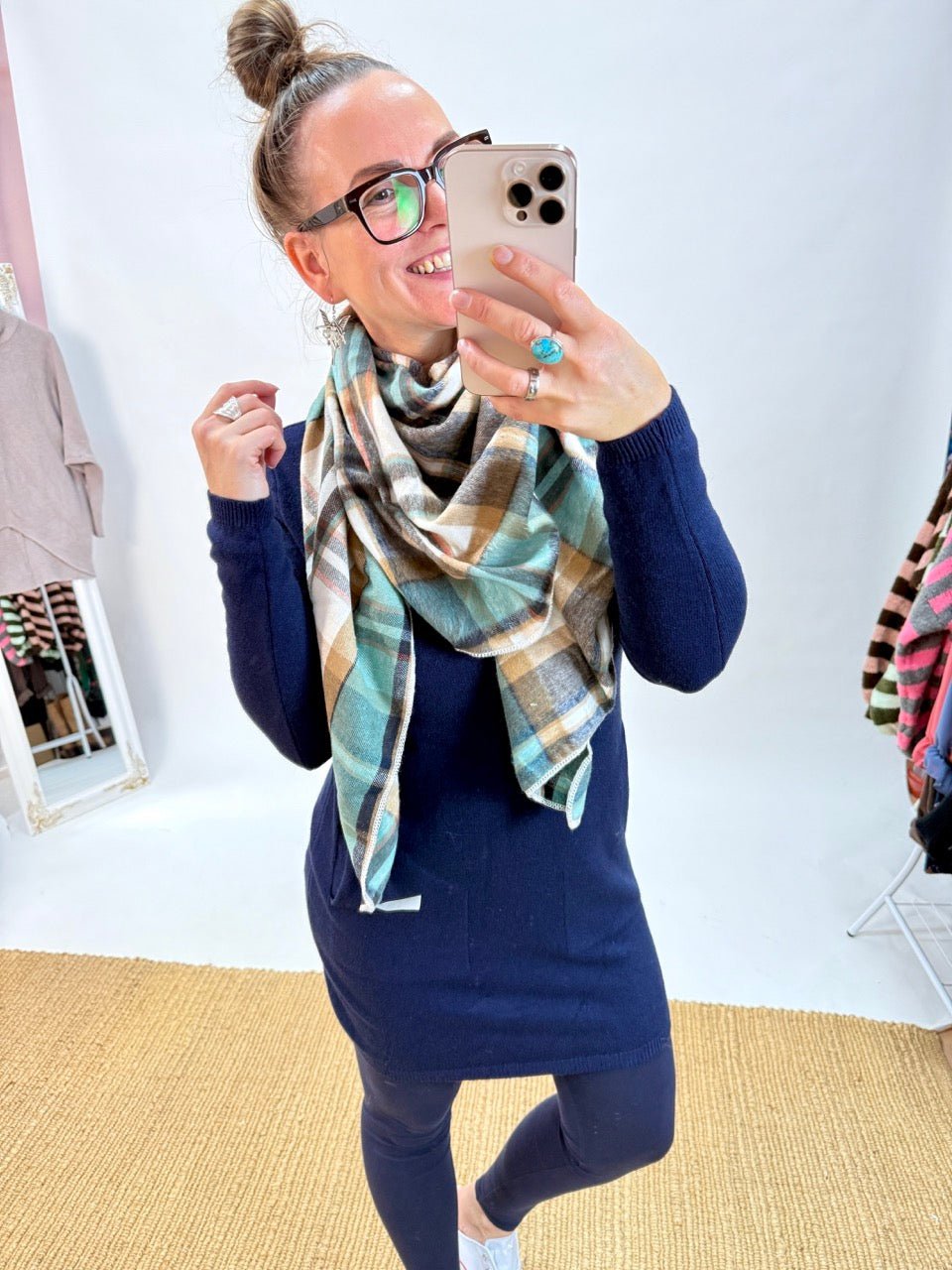 Schal Karo Karo Blau Weiß - FROLLEIN KÄTHE Shop