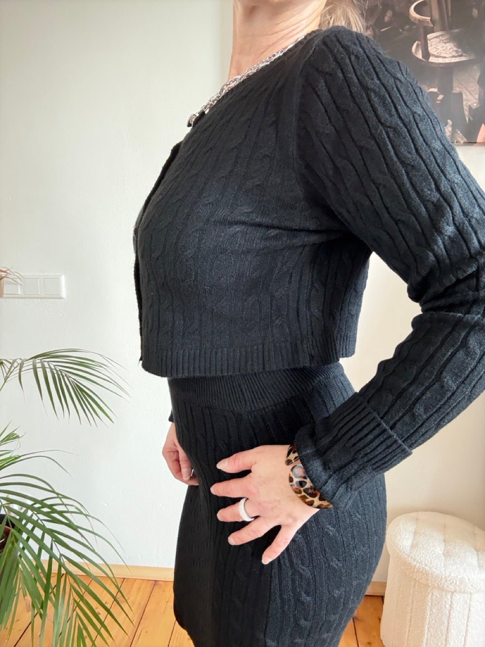 Set Zopfmuster Rock & Cardigan Schwarz - FROLLEIN KÄTHE Shop