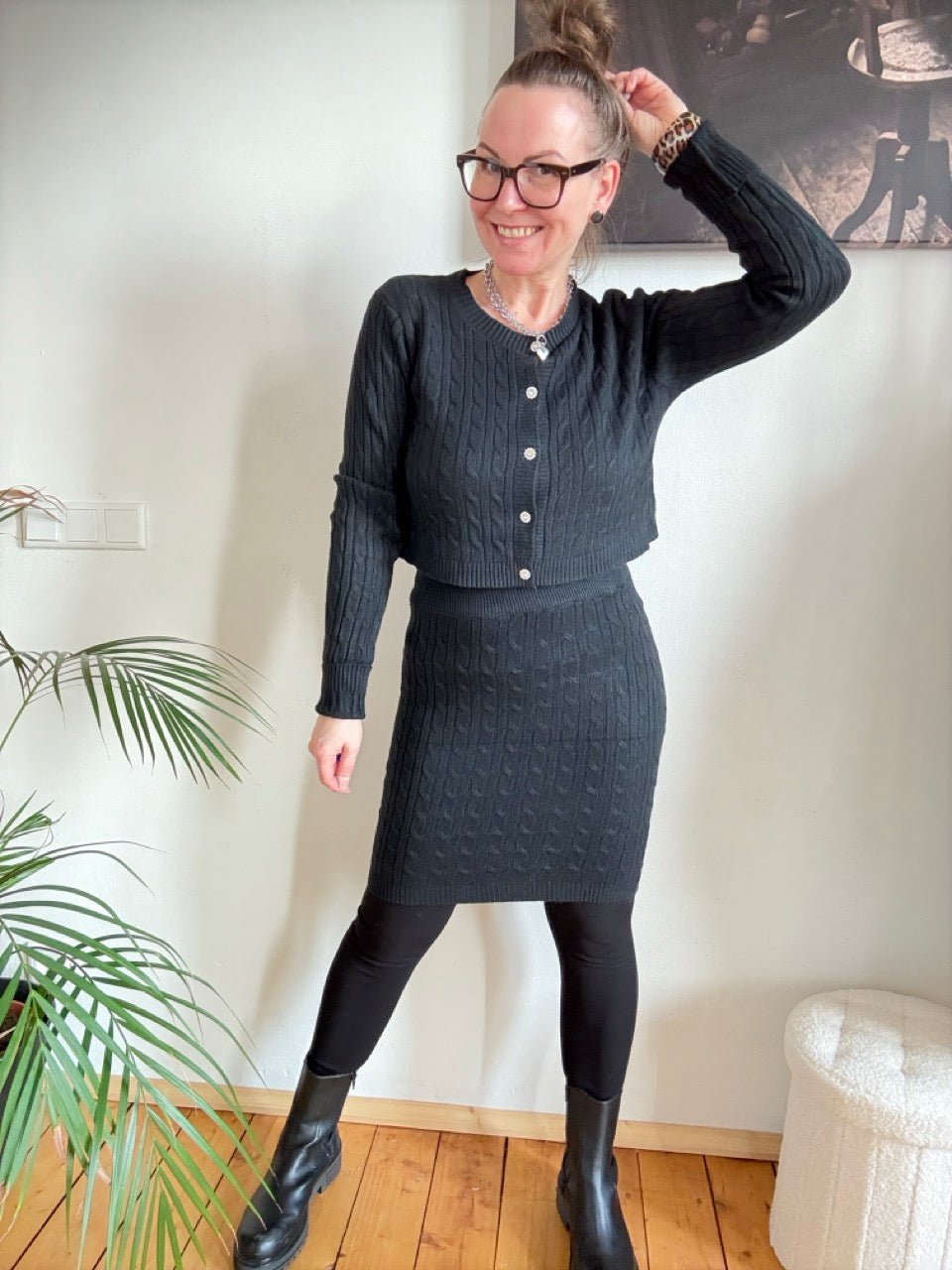 Set Zopfmuster Rock & Cardigan Schwarz - FROLLEIN KÄTHE Shop