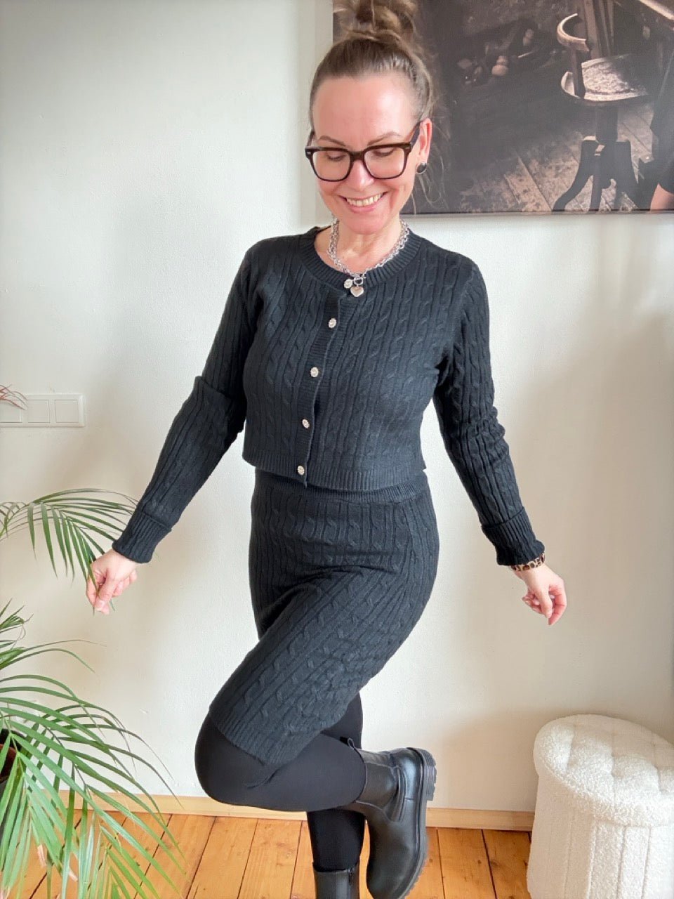 Set Zopfmuster Rock & Cardigan Schwarz - FROLLEIN KÄTHE Shop
