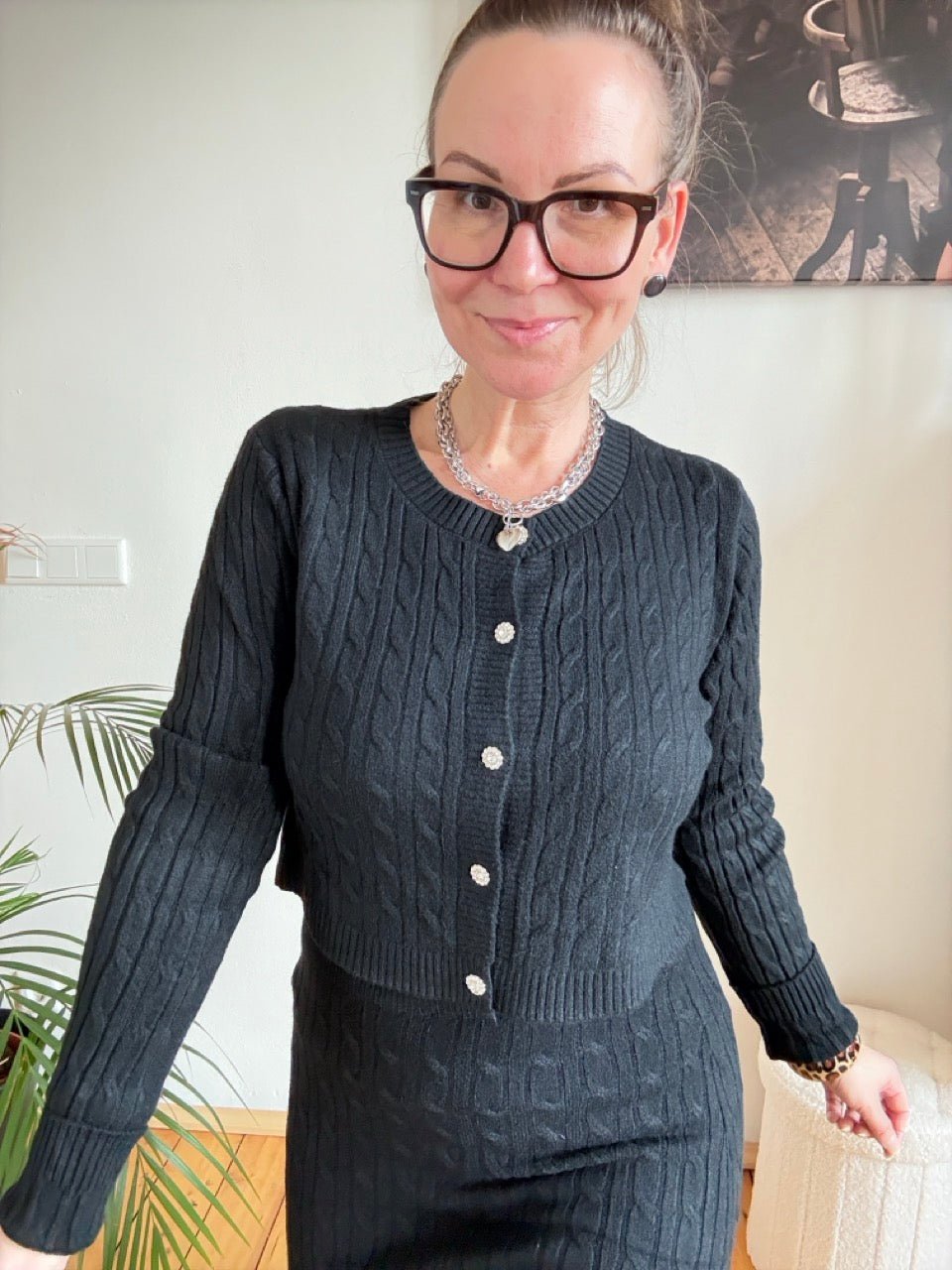 Set Zopfmuster Rock & Cardigan Schwarz - FROLLEIN KÄTHE Shop