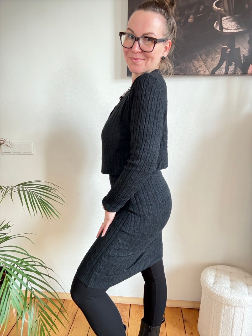 Set Zopfmuster Rock & Cardigan Schwarz - FROLLEIN KÄTHE Shop