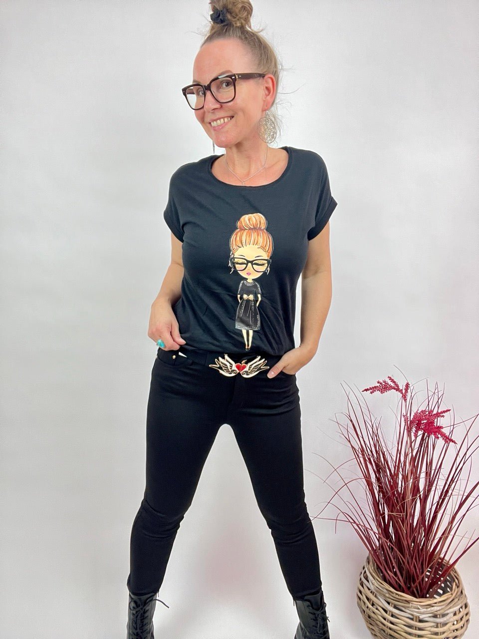Shirt Edelmädel Long Slub Käthe Schwarz - FROLLEIN KÄTHE Shop