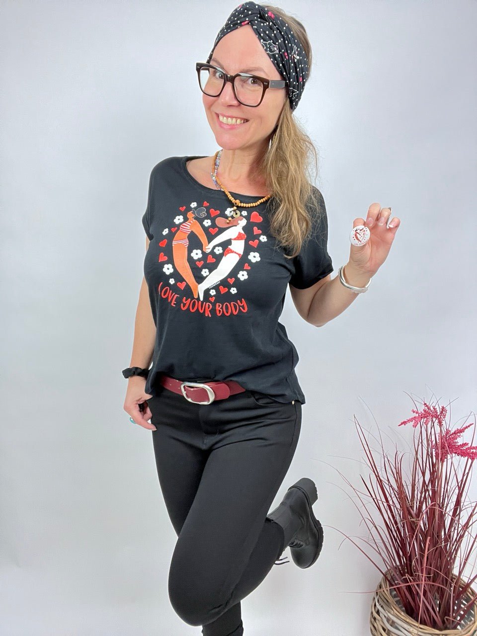 Shirt Edelmädel Long Slub Love your Body Schwarz - FROLLEIN KÄTHE Shop