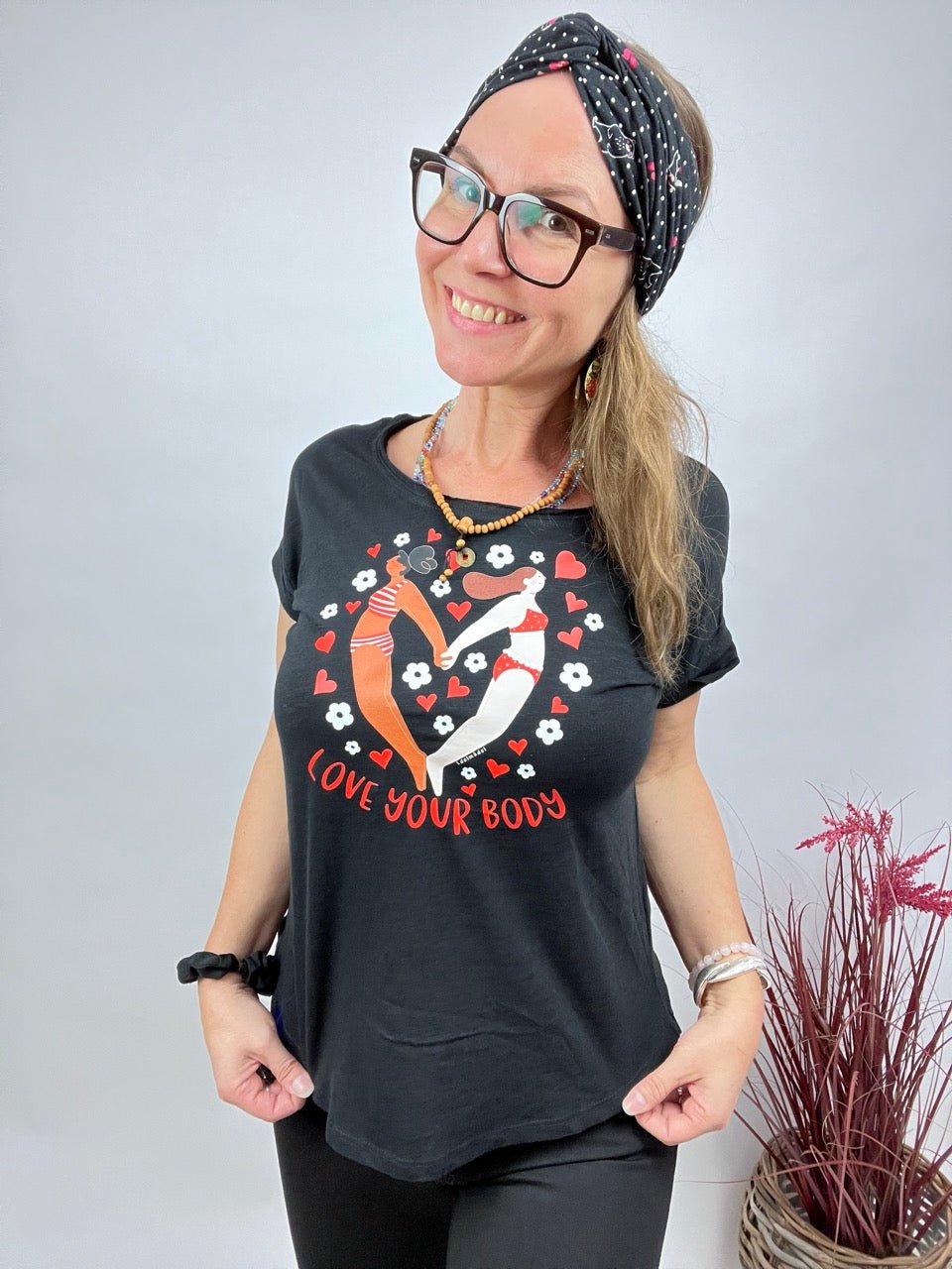 Shirt Edelmädel Long Slub Love your Body Schwarz - FROLLEIN KÄTHE Shop