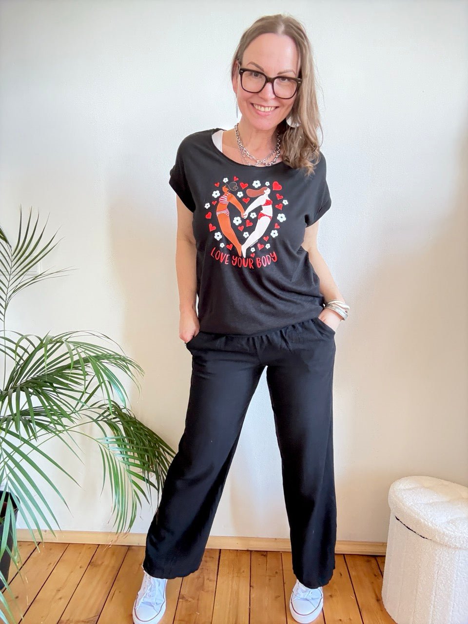 Shirt Edelmädel Long Slub Love your Body Schwarz - FROLLEIN KÄTHE Shop