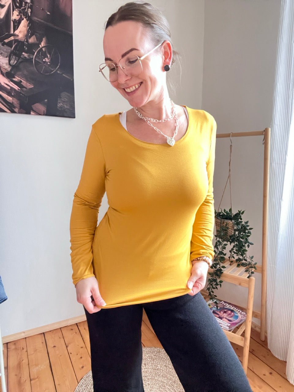 Shirt Langarm Basic Freude Curry - FROLLEIN KÄTHE Shop