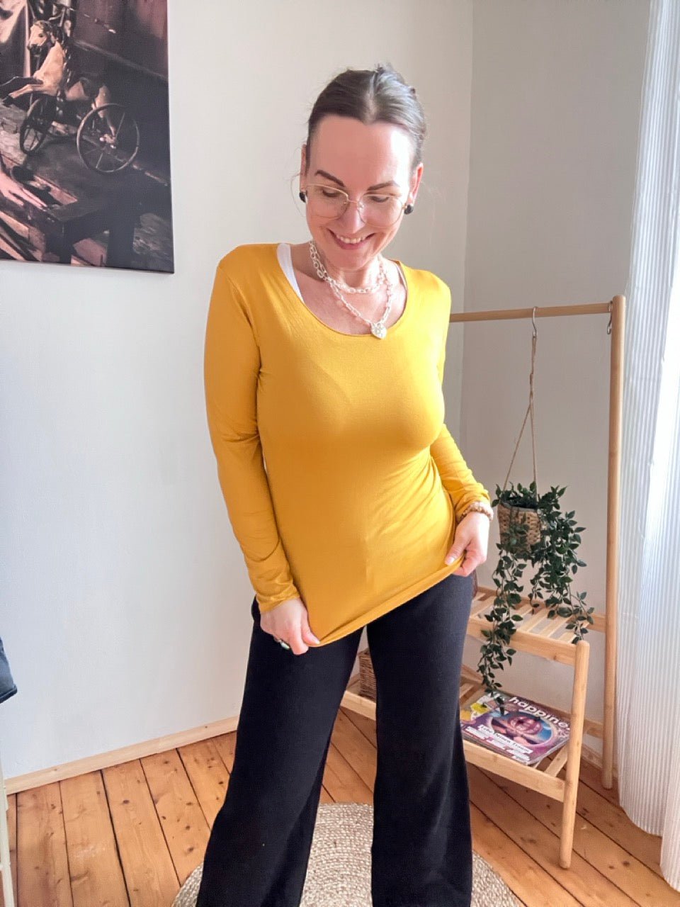 Shirt Langarm Basic Freude Curry - FROLLEIN KÄTHE Shop