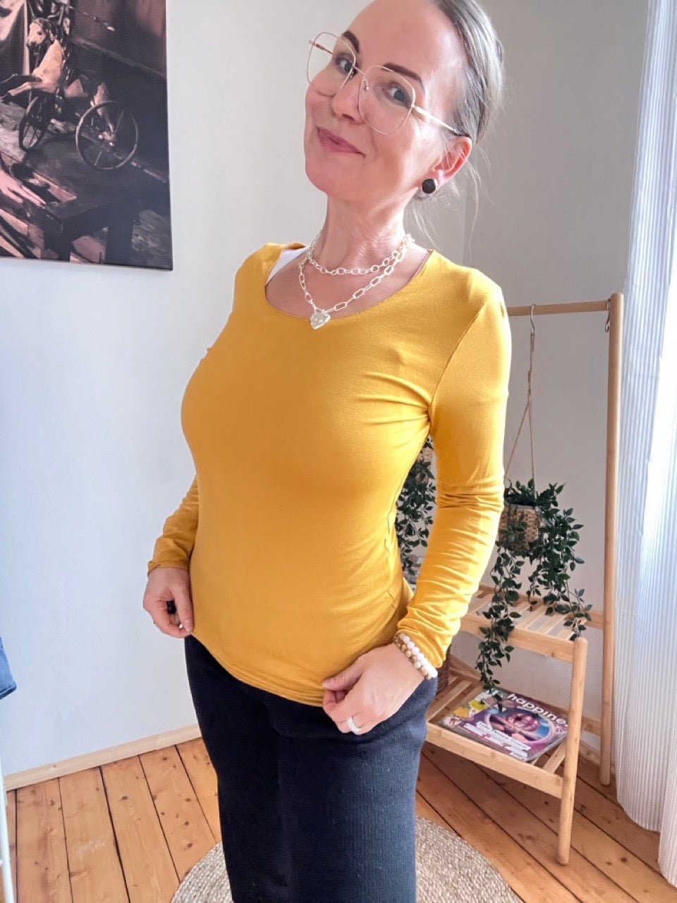 Shirt Langarm Basic Freude Curry - FROLLEIN KÄTHE Shop