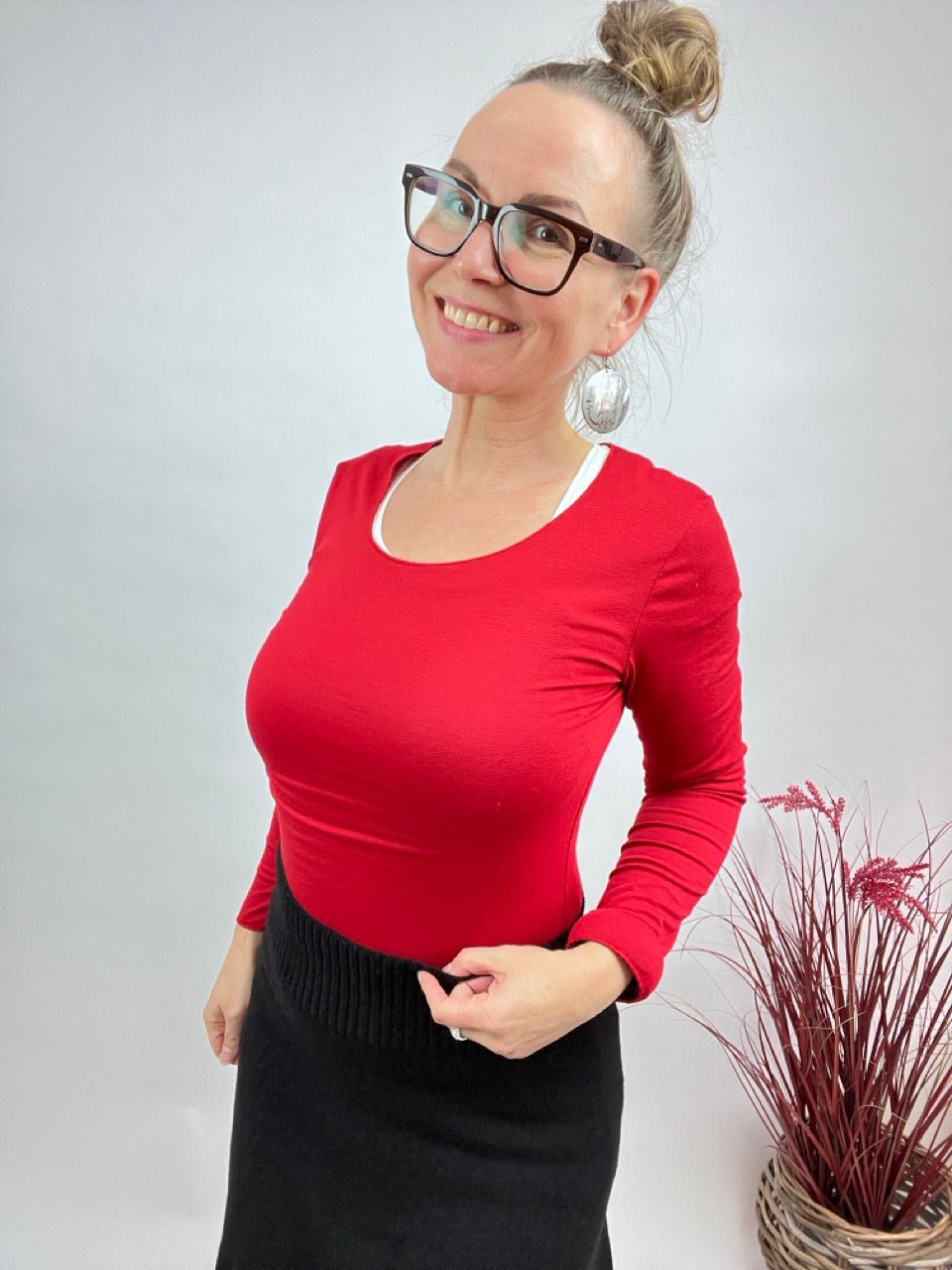 Shirt Langarm Basic Freude Rot - FROLLEIN KÄTHE Shop