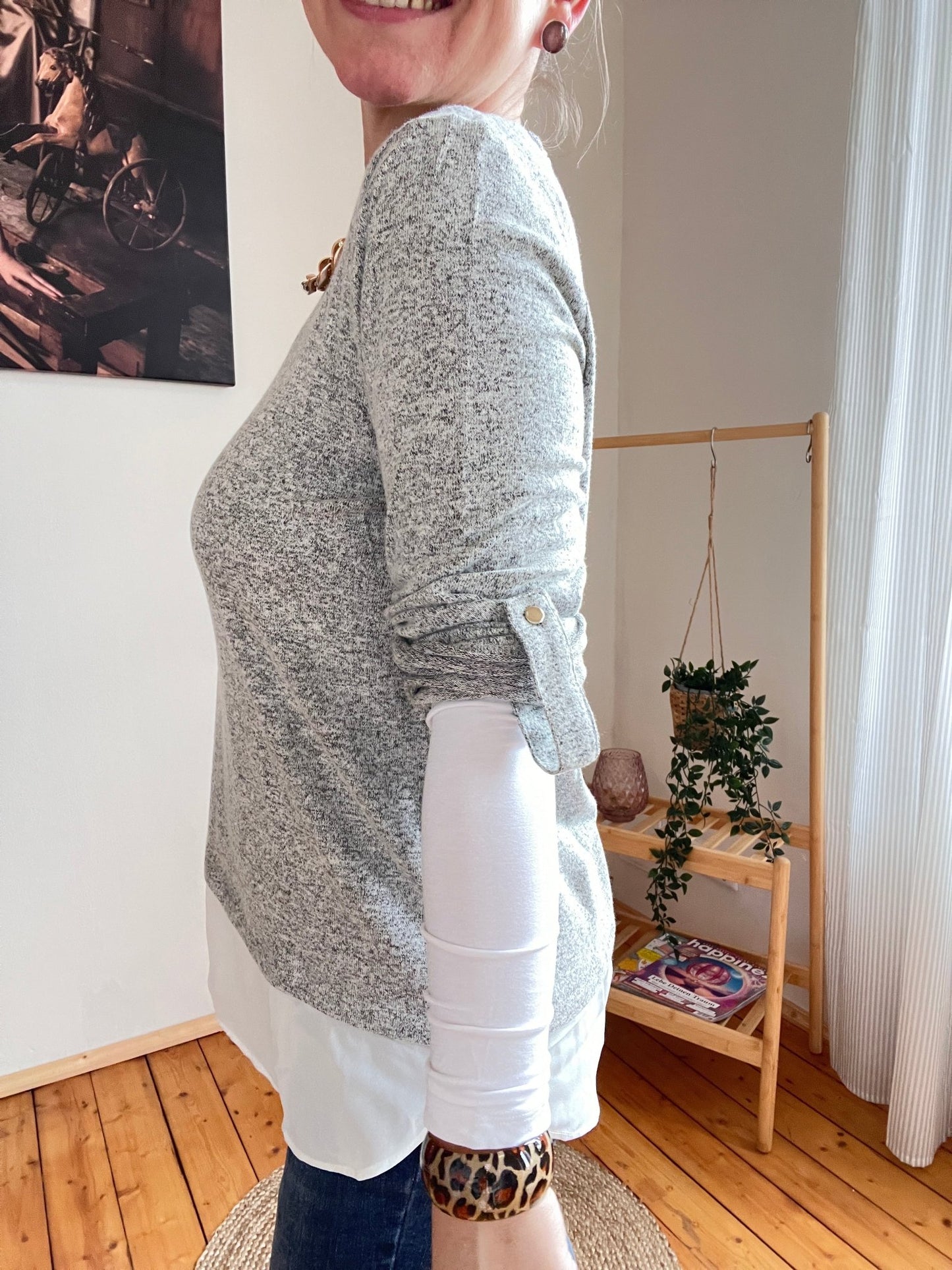 Shirt Langarm Blusenstyle Grau - FROLLEIN KÄTHE Shop