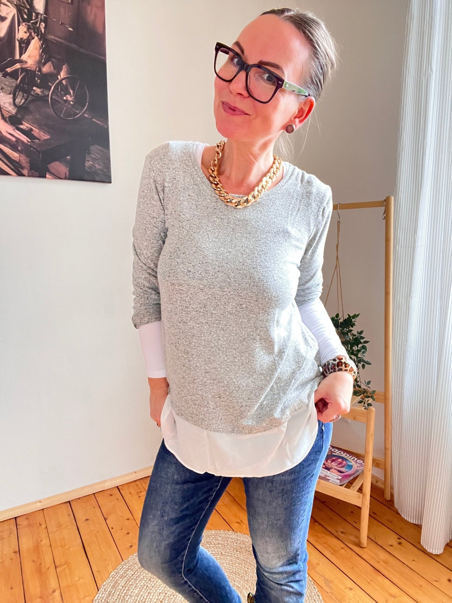 Shirt Langarm Blusenstyle Grau - FROLLEIN KÄTHE Shop