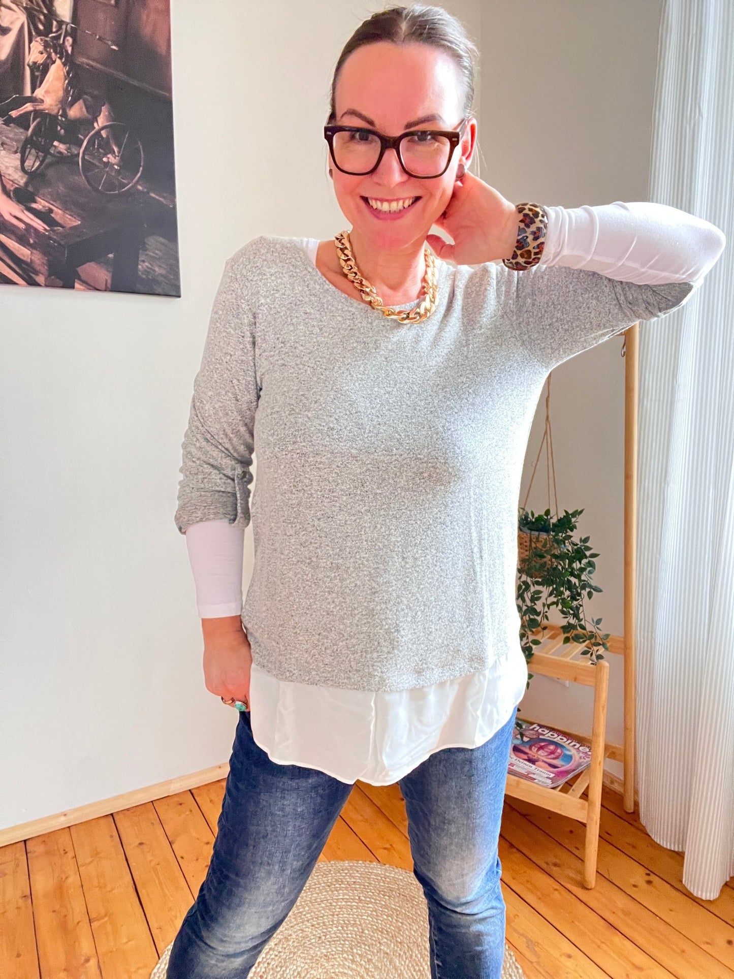 Shirt Langarm Blusenstyle Grau - FROLLEIN KÄTHE Shop
