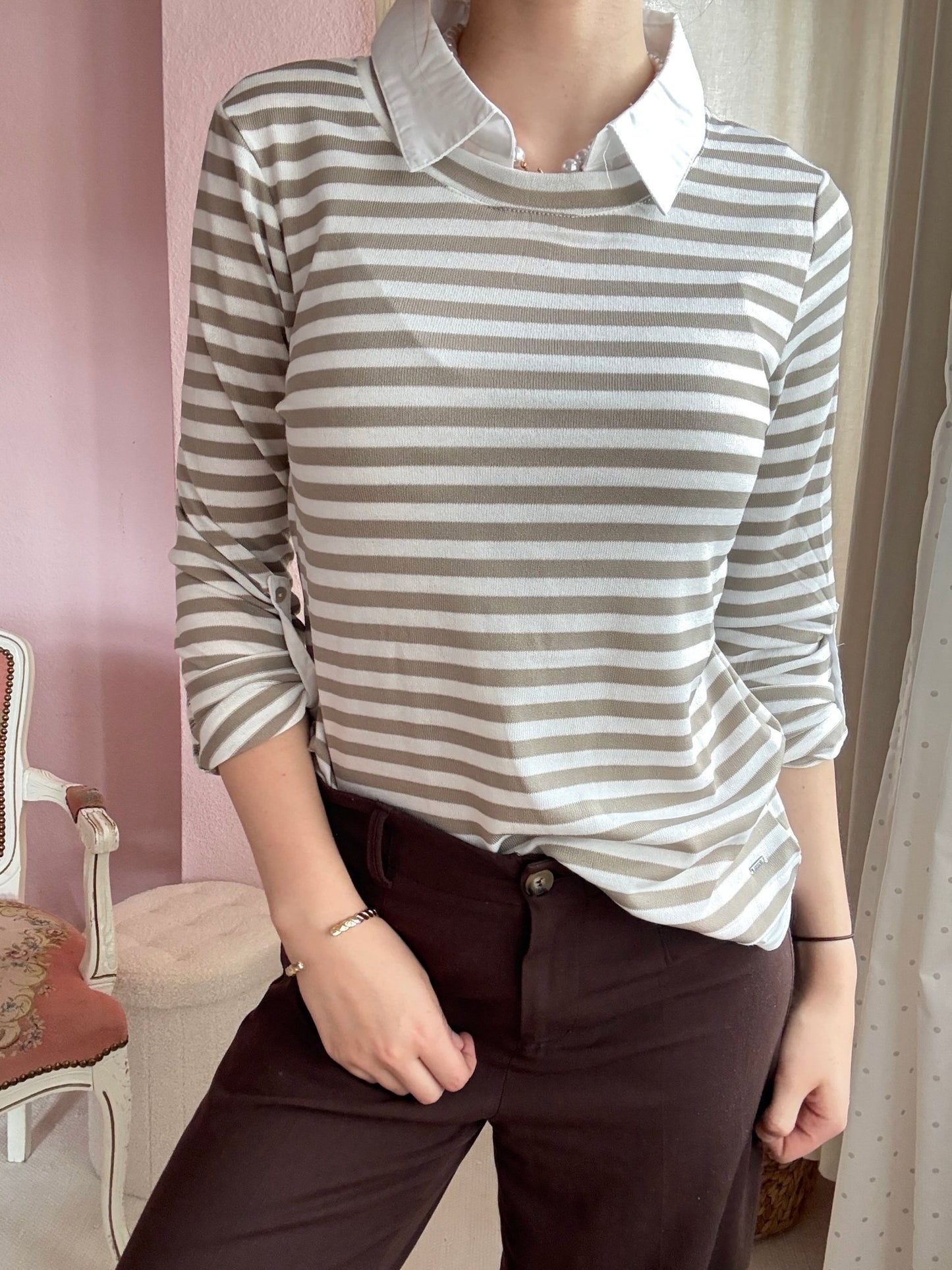Shirt Langarm Blusenstyle Stripe Cream - FROLLEIN KÄTHE Shop