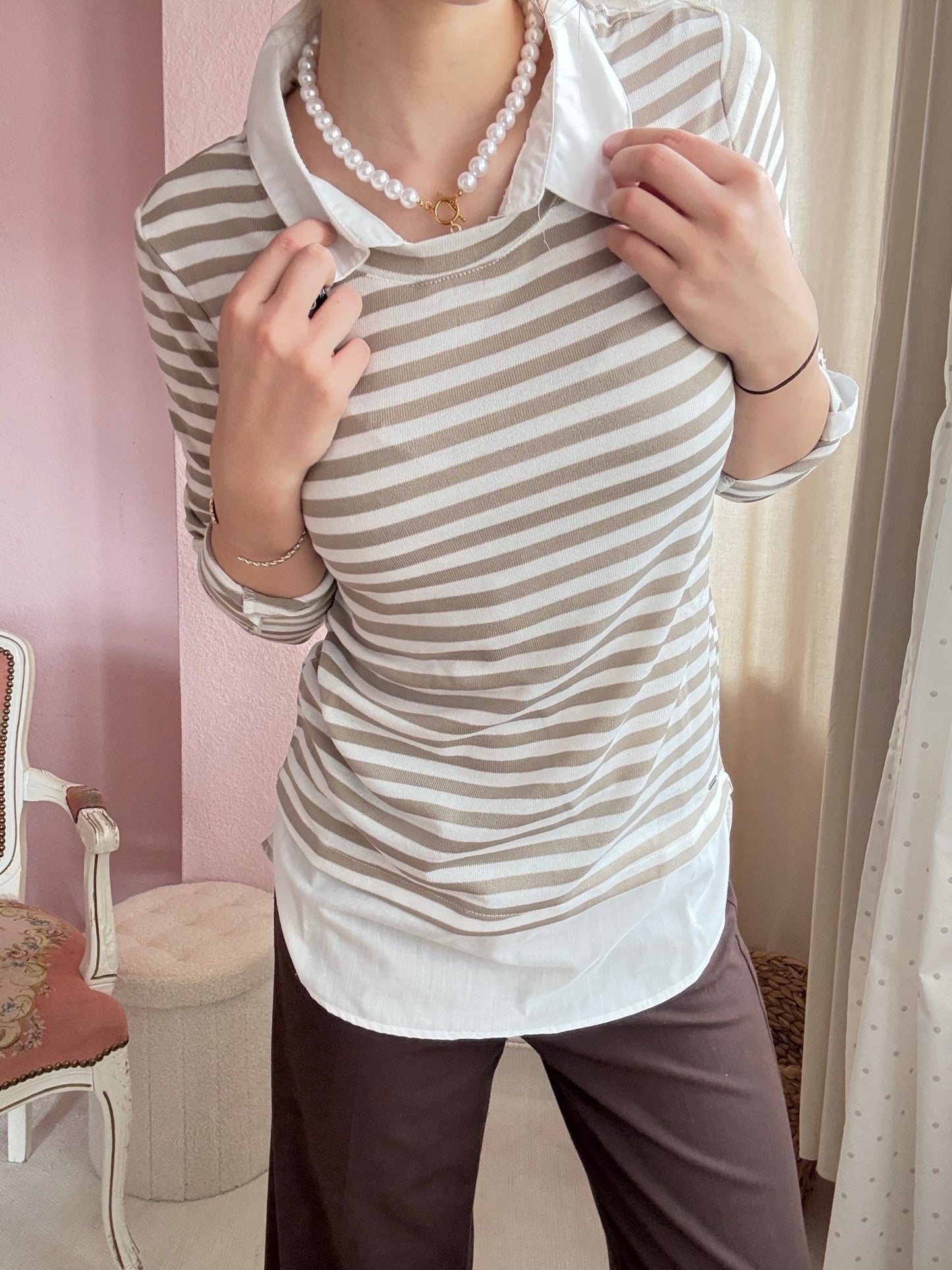 Shirt Langarm Blusenstyle Stripe Cream - FROLLEIN KÄTHE Shop