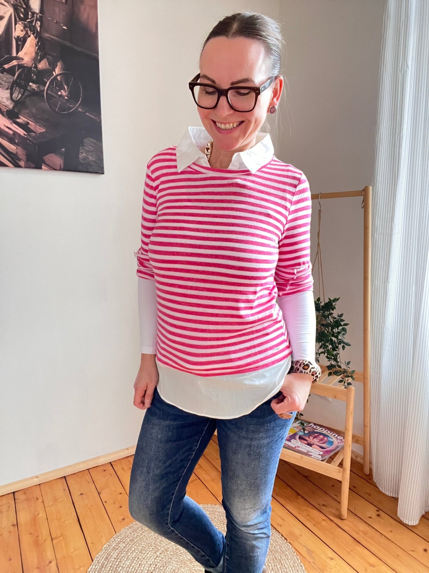 Shirt Langarm Blusenstyle Stripe Pink Berry - FROLLEIN KÄTHE Shop