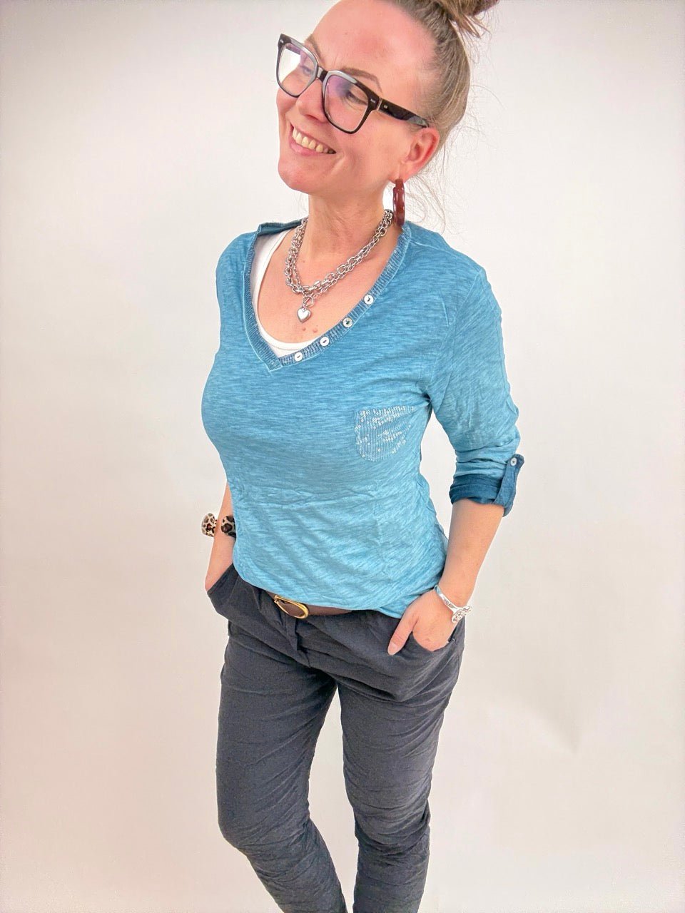 Shirt Langarm Gretel Blau - FROLLEIN KÄTHE Shop