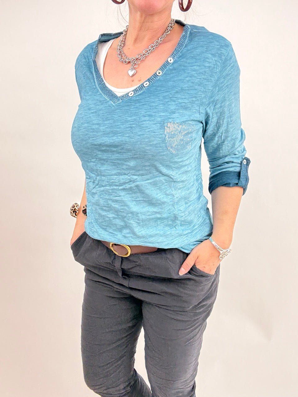 Shirt Langarm Gretel Blau - FROLLEIN KÄTHE Shop
