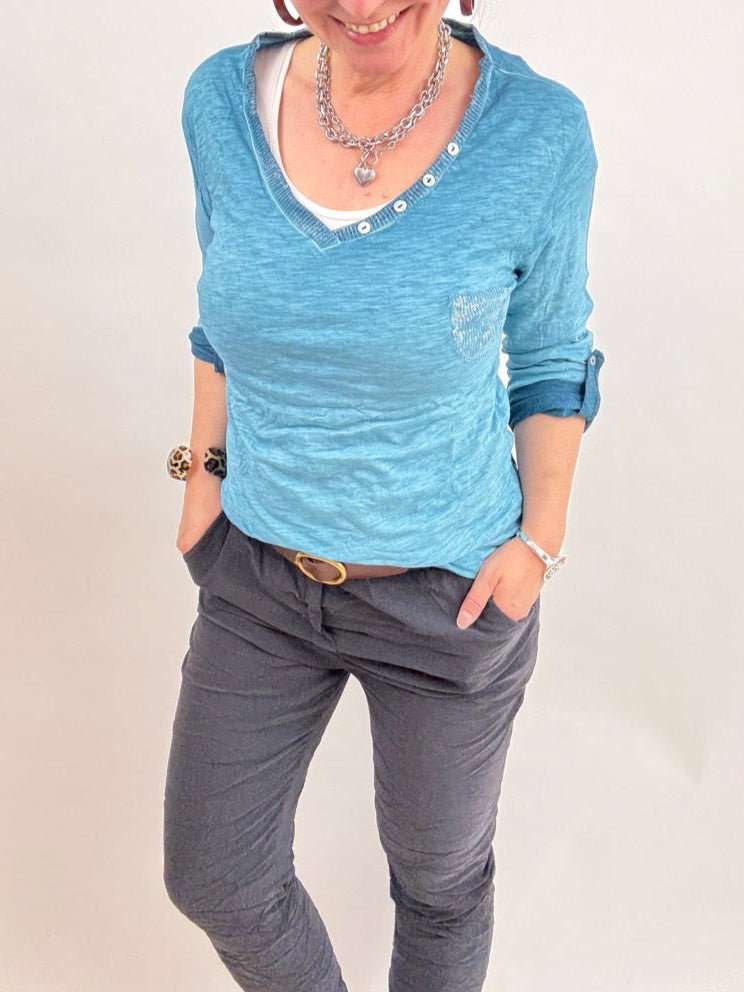 Shirt Langarm Gretel Blau - FROLLEIN KÄTHE Shop
