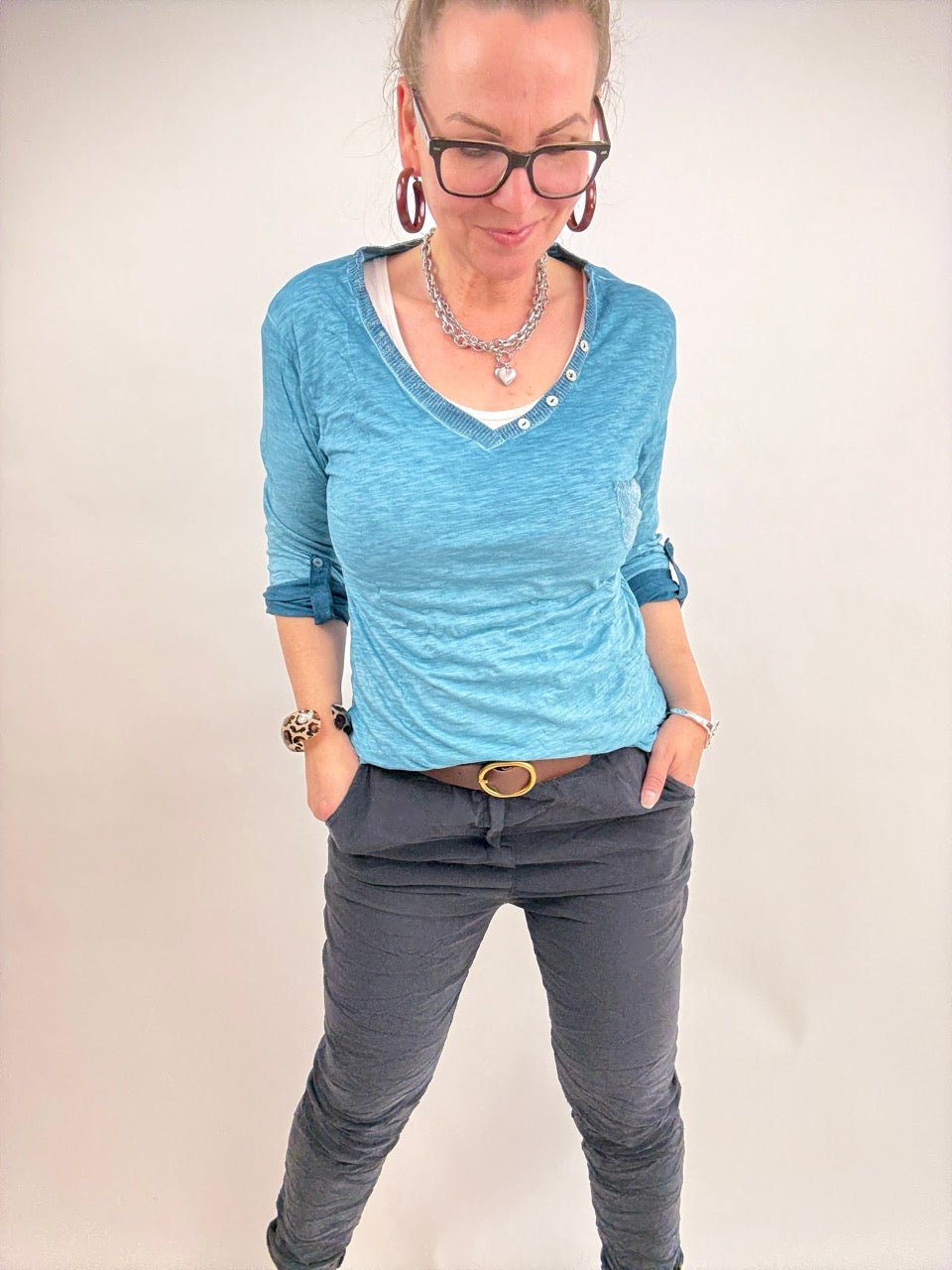Shirt Langarm Gretel Blau - FROLLEIN KÄTHE Shop