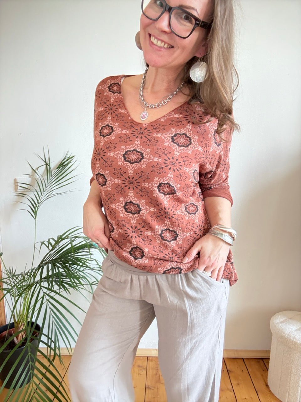 Shirt Langarm Mandala Rotbraun - FROLLEIN KÄTHE Shop
