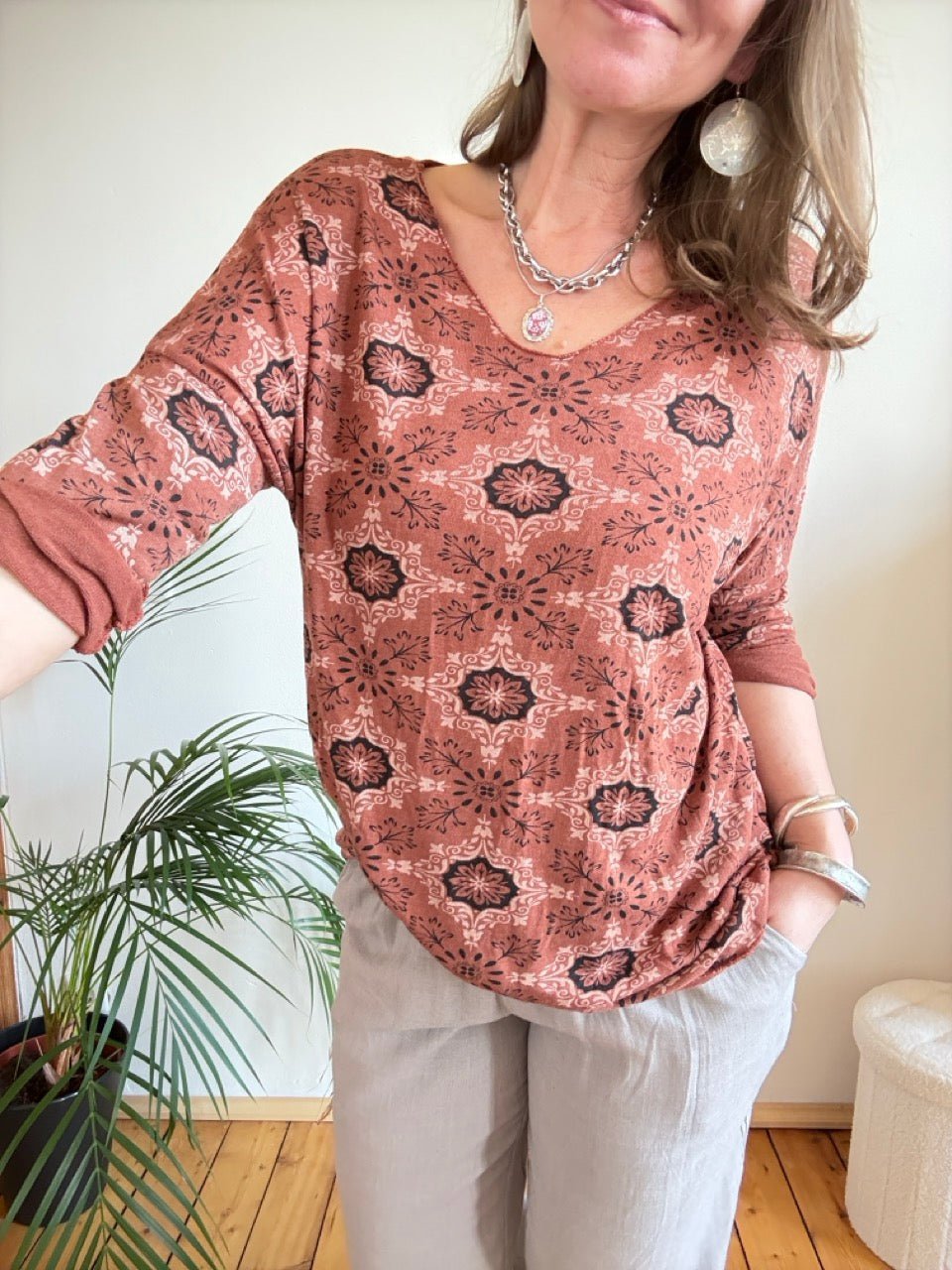 Shirt Langarm Mandala Rotbraun - FROLLEIN KÄTHE Shop