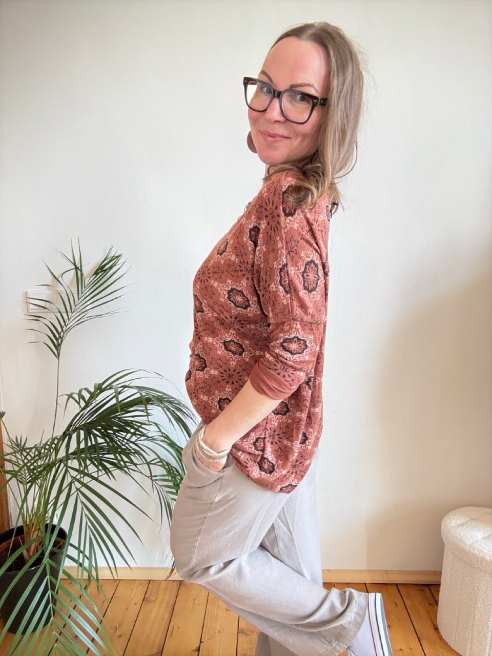 Shirt Langarm Mandala Rotbraun - FROLLEIN KÄTHE Shop