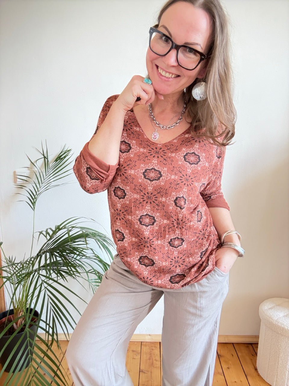 Shirt Langarm Mandala Rotbraun - FROLLEIN KÄTHE Shop