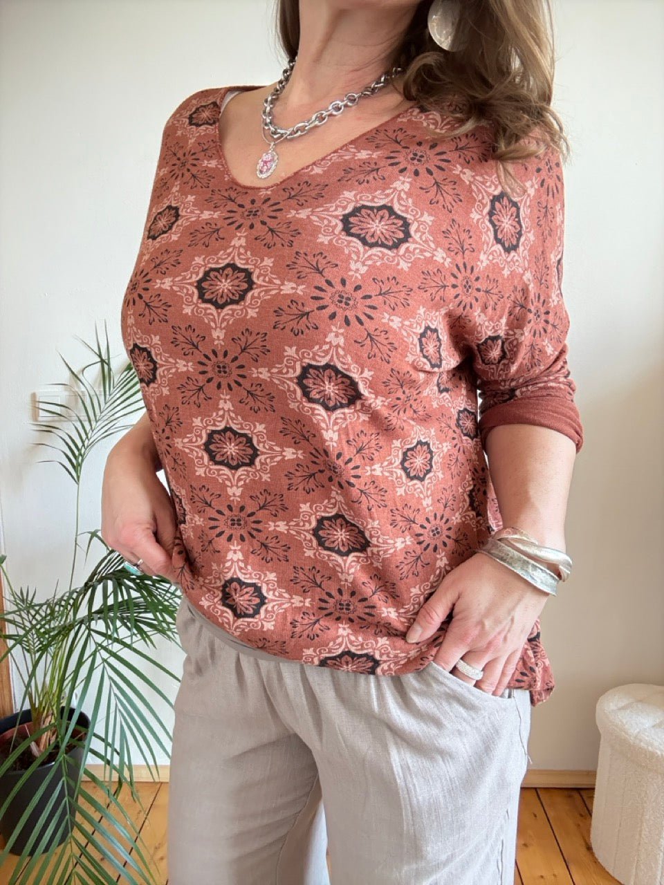 Shirt Langarm Mandala Rotbraun - FROLLEIN KÄTHE Shop