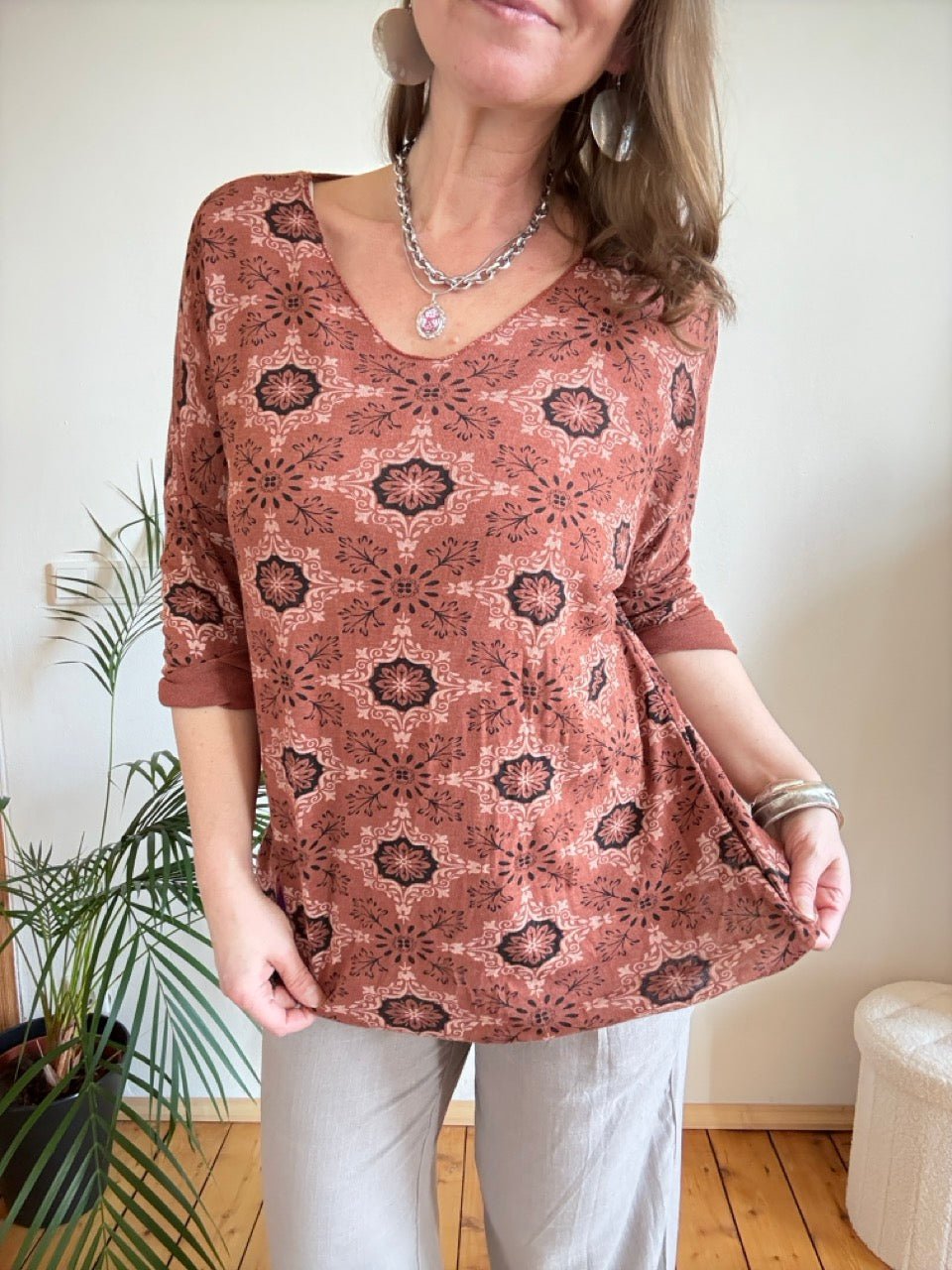 Shirt Langarm Mandala Rotbraun - FROLLEIN KÄTHE Shop