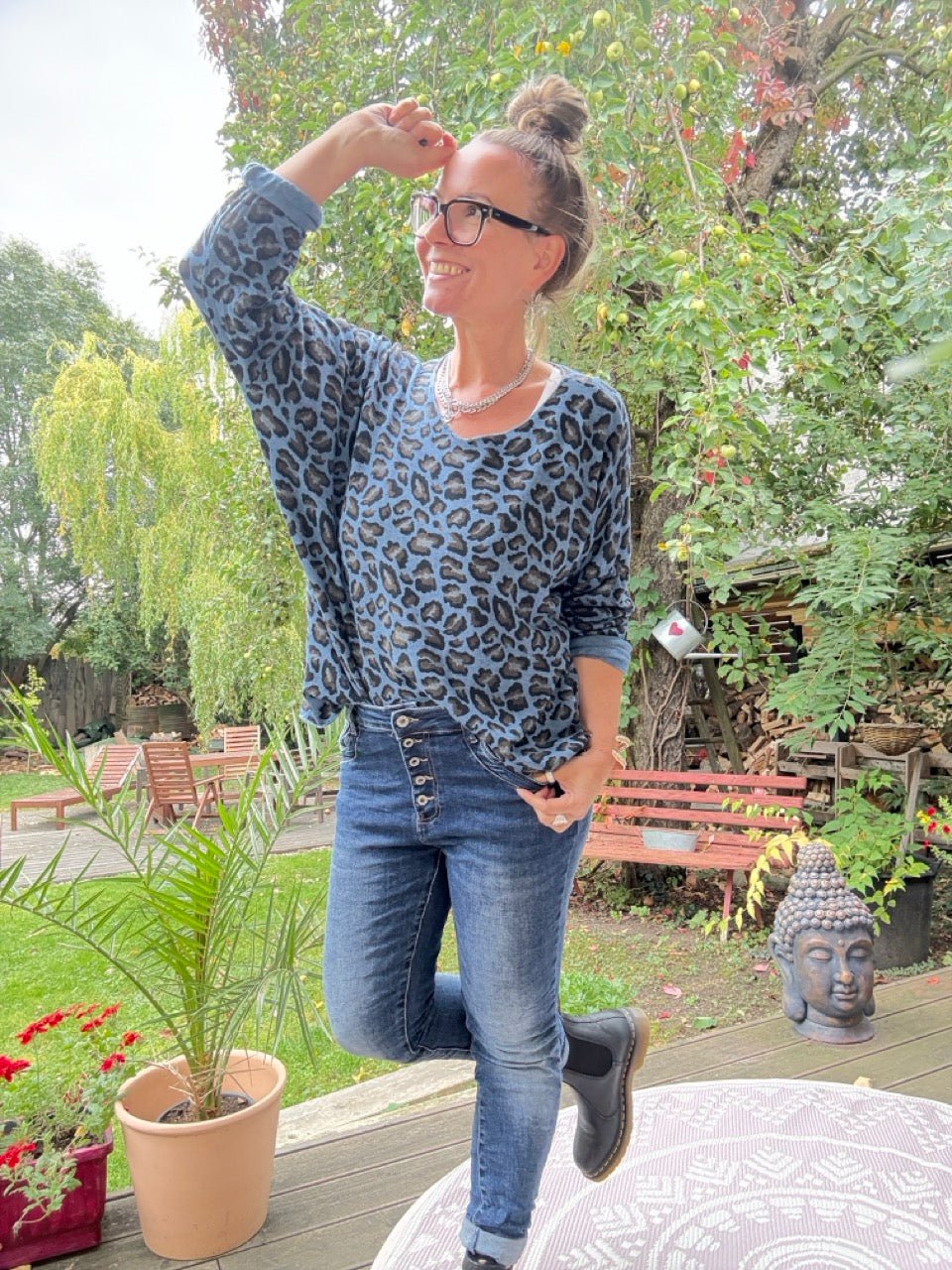Shirt Langarm Silvi Leo Blau - FROLLEIN KÄTHE Shop