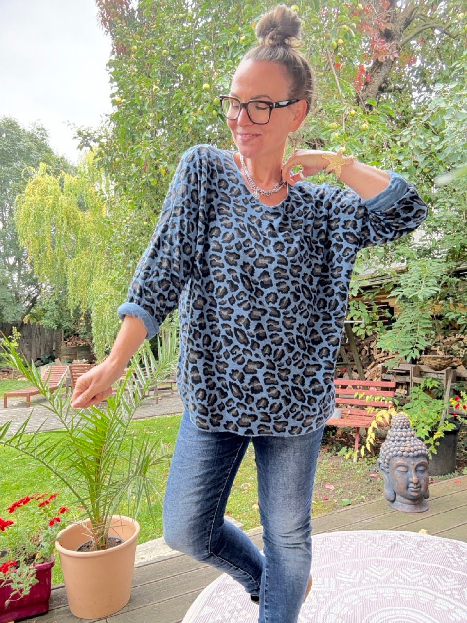 Shirt Langarm Silvi Leo Blau - FROLLEIN KÄTHE Shop