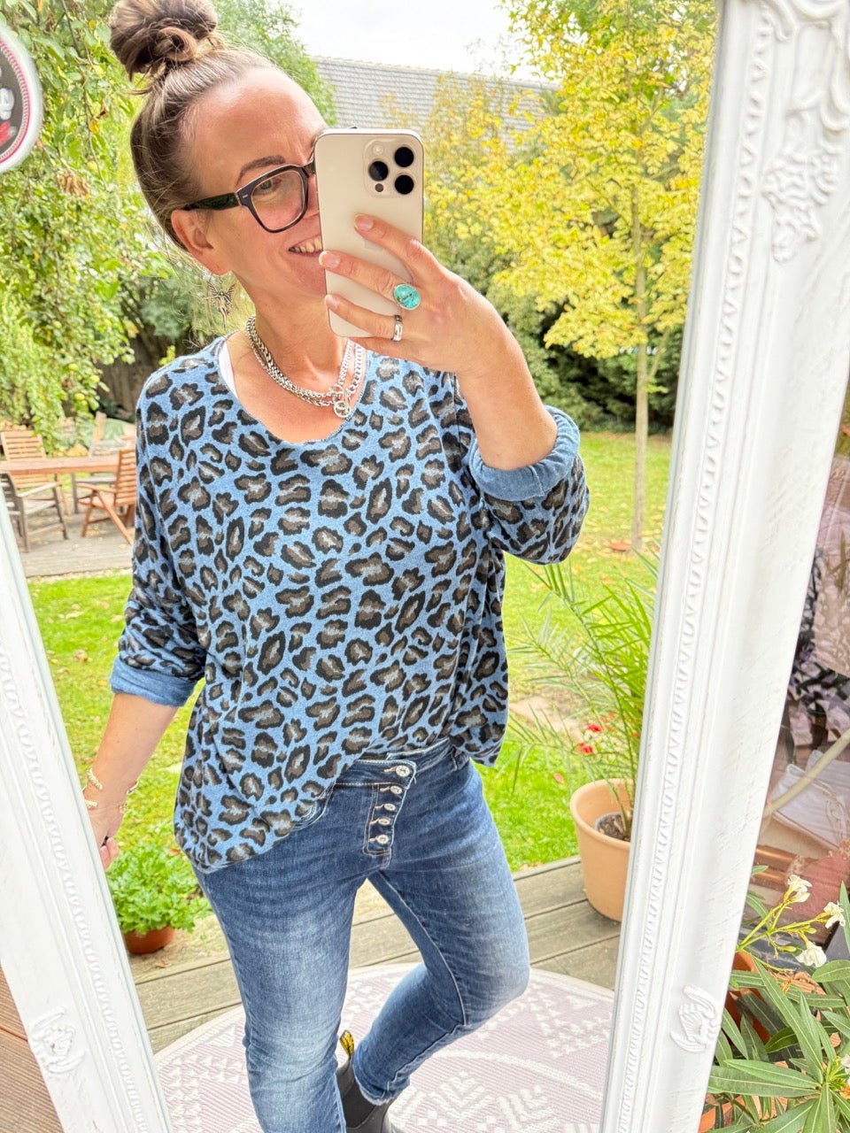Shirt Langarm Silvi Leo Blau - FROLLEIN KÄTHE Shop