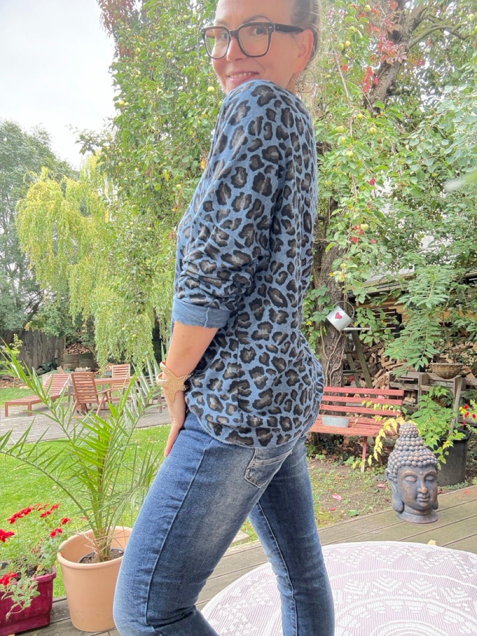 Shirt Langarm Silvi Leo Blau - FROLLEIN KÄTHE Shop