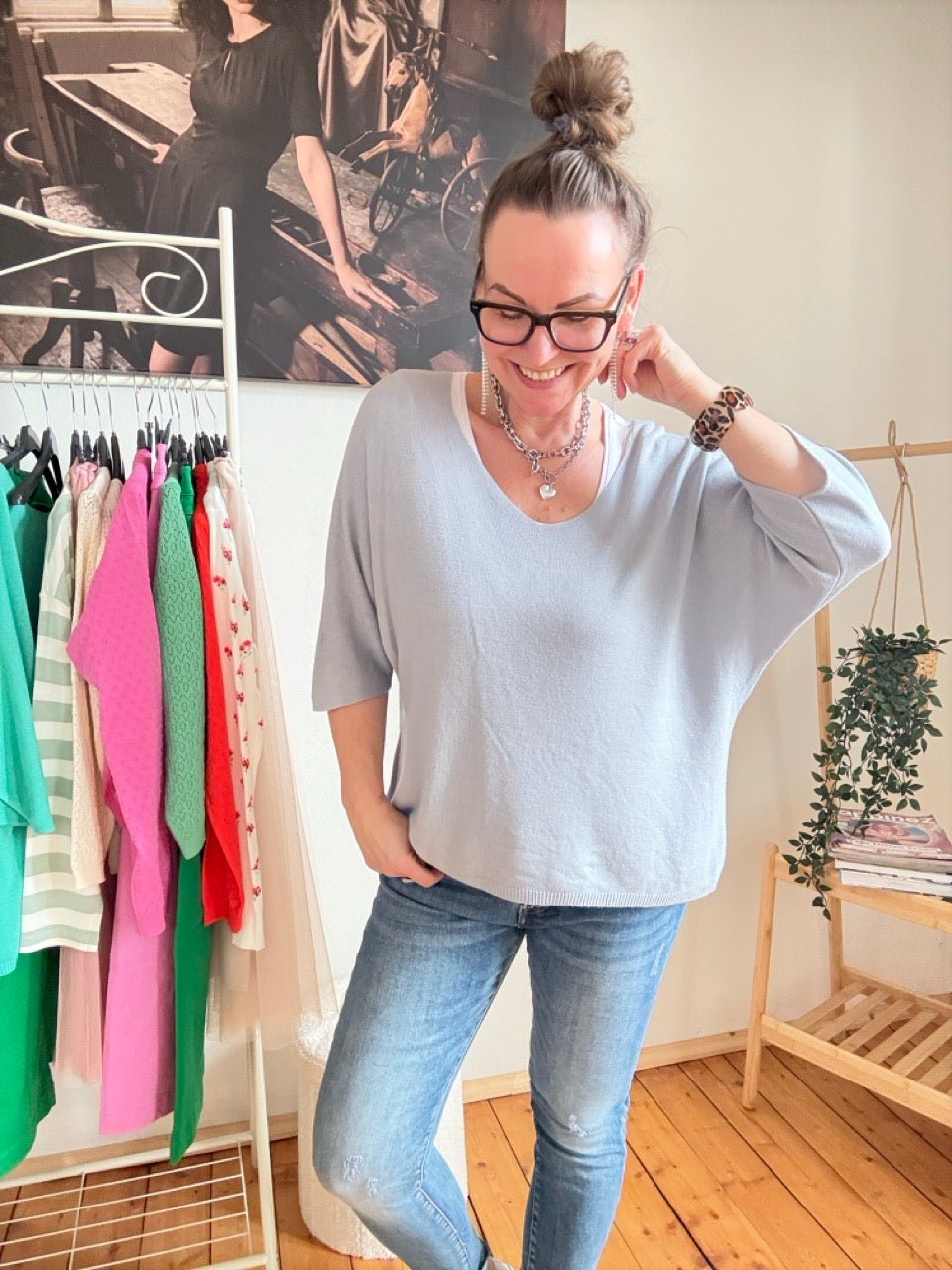 Shirt Leicht Verstrickt Grau - FROLLEIN KÄTHE Shop