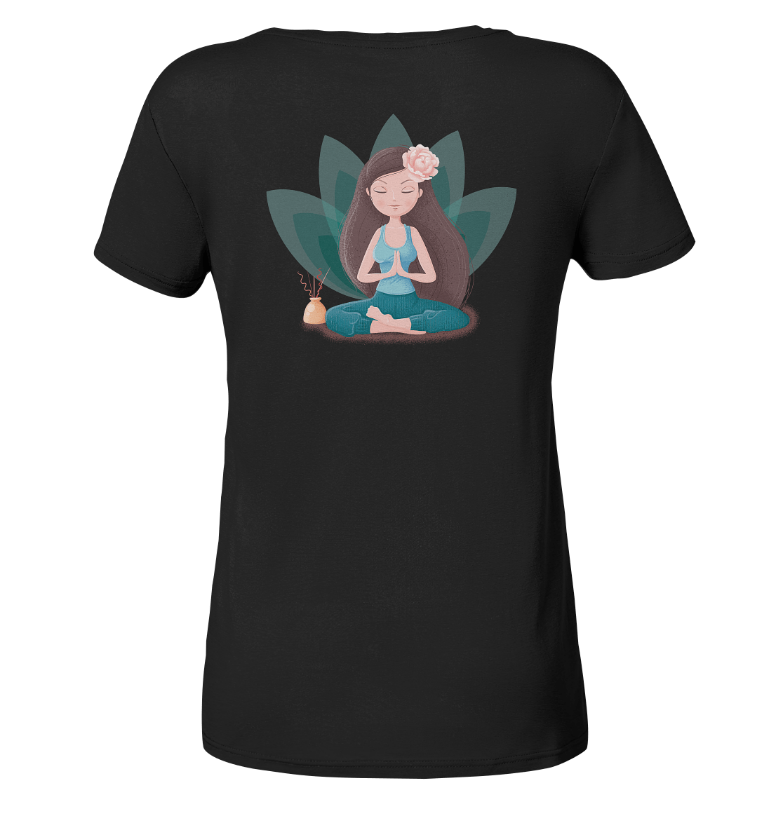 Shirt V - Neck Edelmädel Organic Yoga Girl Lotus Sitz - FROLLEIN KÄTHE Shop