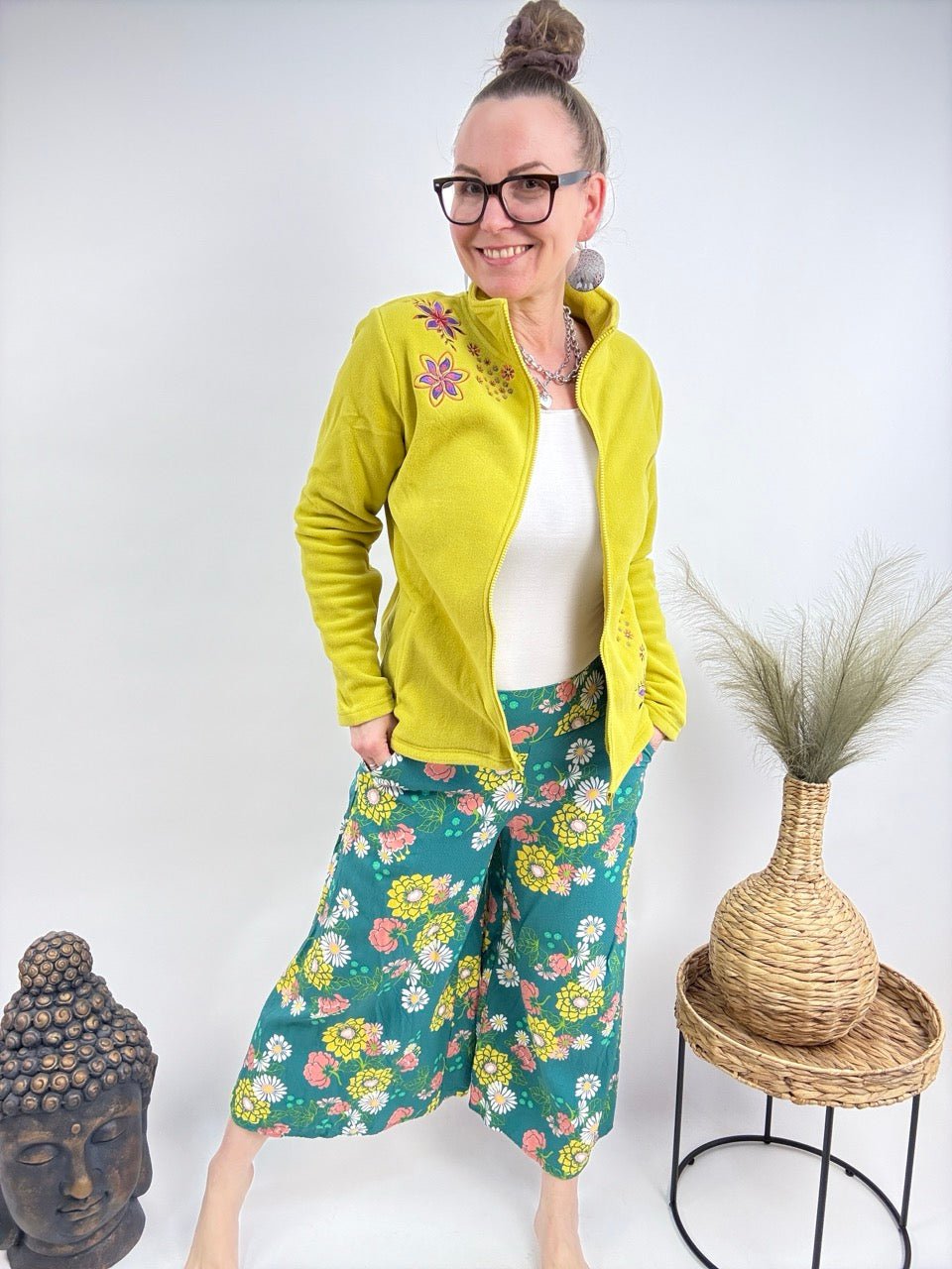 Strickjacke Fleece Flower Limette - FROLLEIN KÄTHE Shop