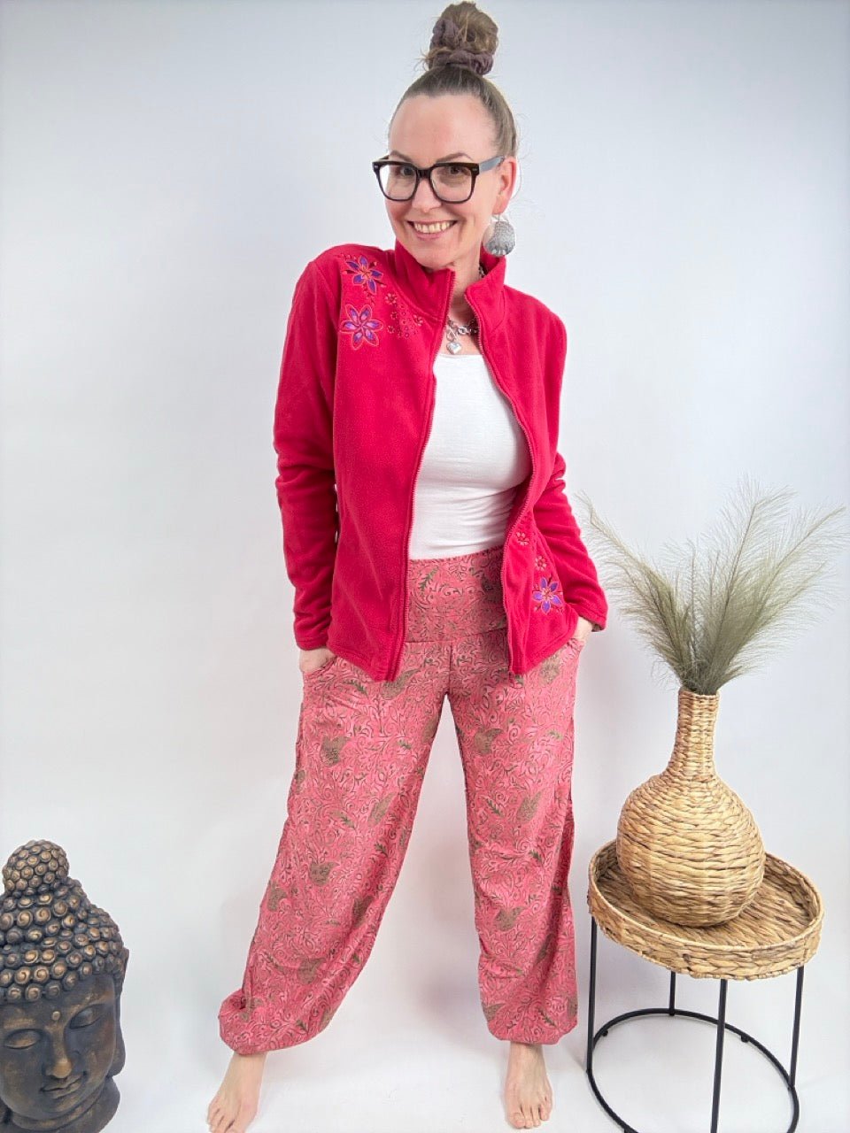 Strickjacke Fleece Flower Magenta - FROLLEIN KÄTHE Shop