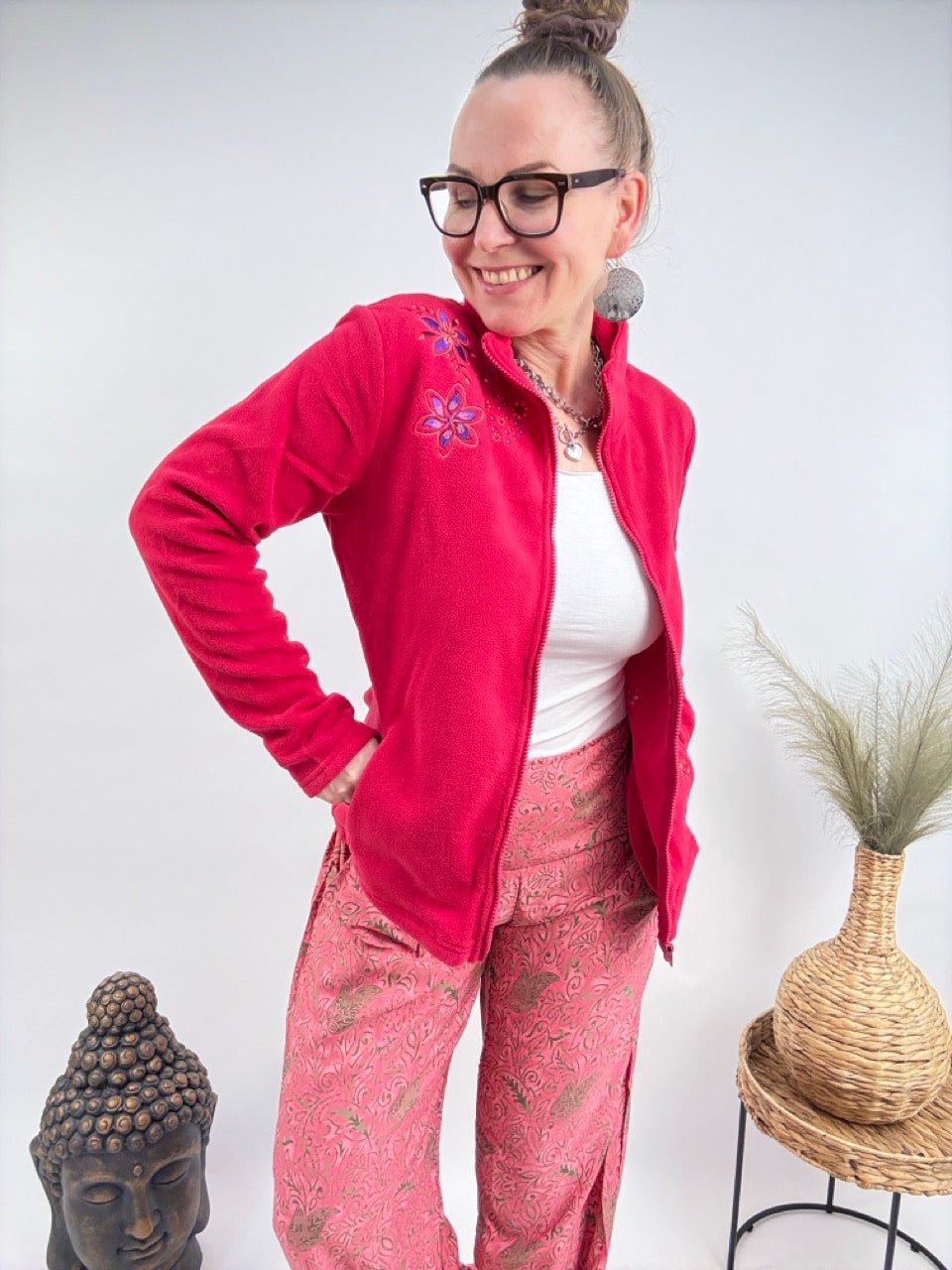 Strickjacke Fleece Flower Magenta - FROLLEIN KÄTHE Shop