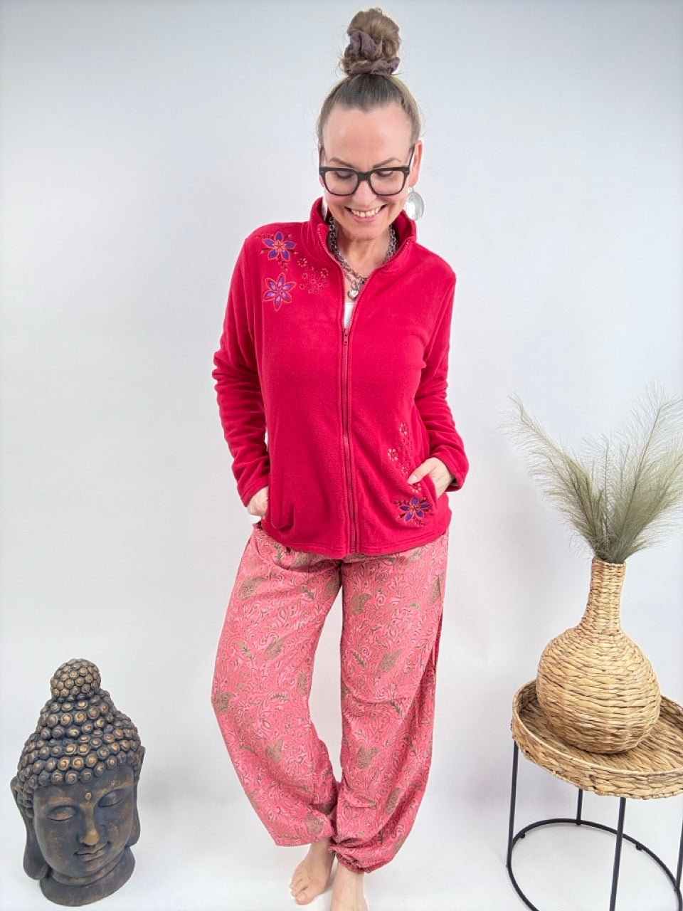 Strickjacke Fleece Flower Magenta - FROLLEIN KÄTHE Shop