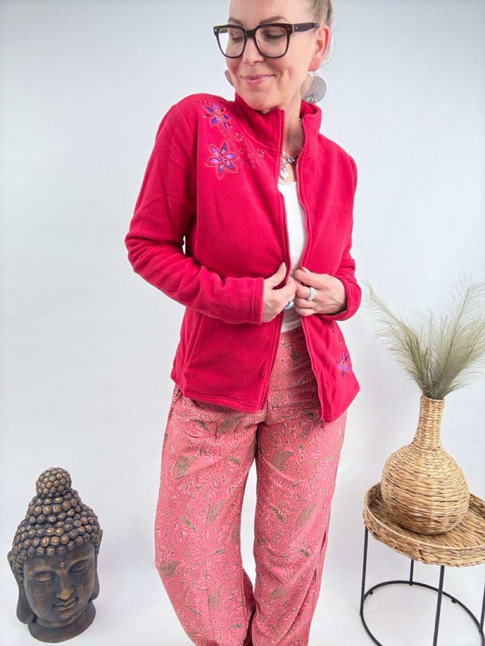 Strickjacke Fleece Flower Magenta - FROLLEIN KÄTHE Shop