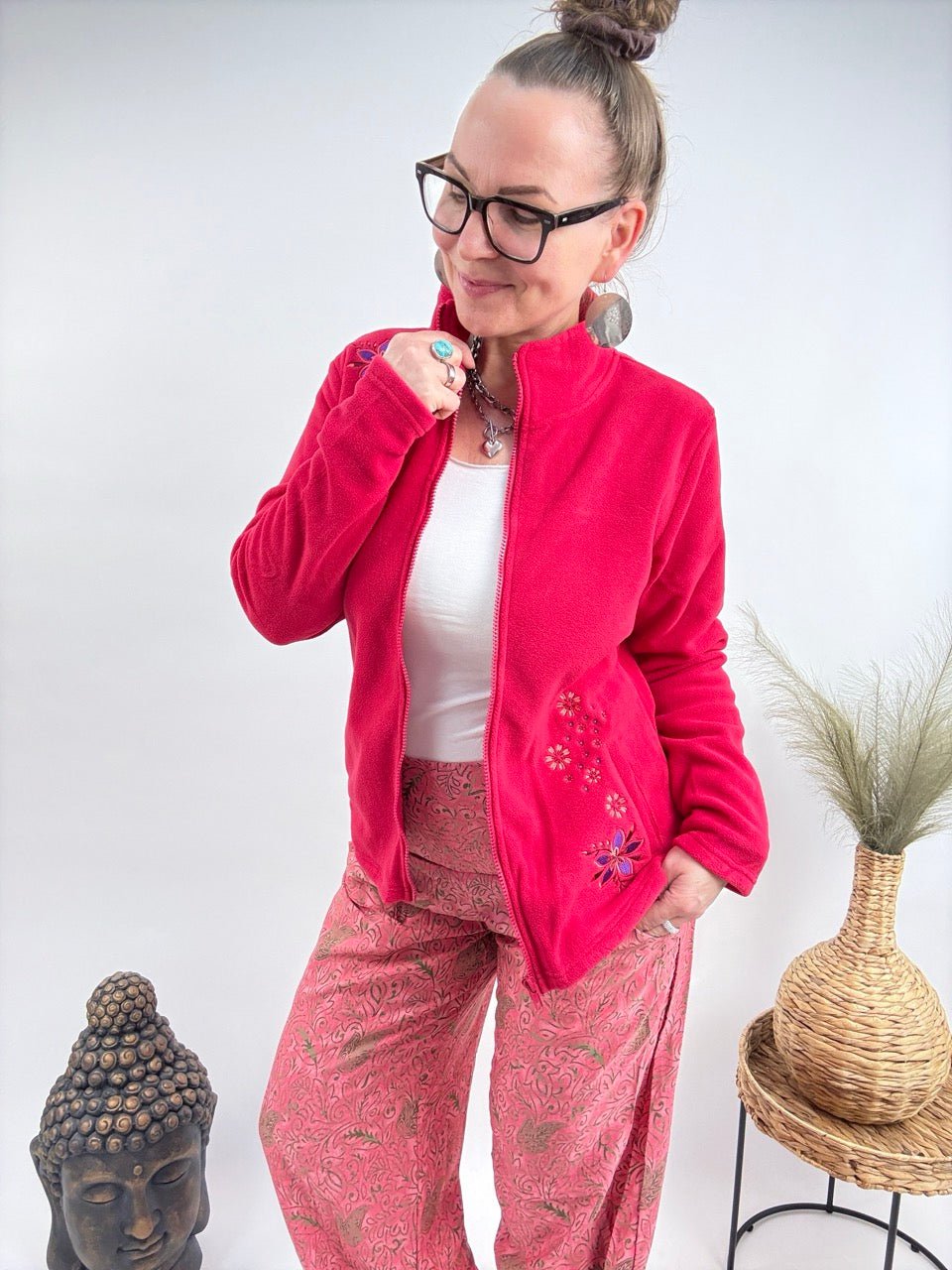 Strickjacke Fleece Flower Magenta - FROLLEIN KÄTHE Shop