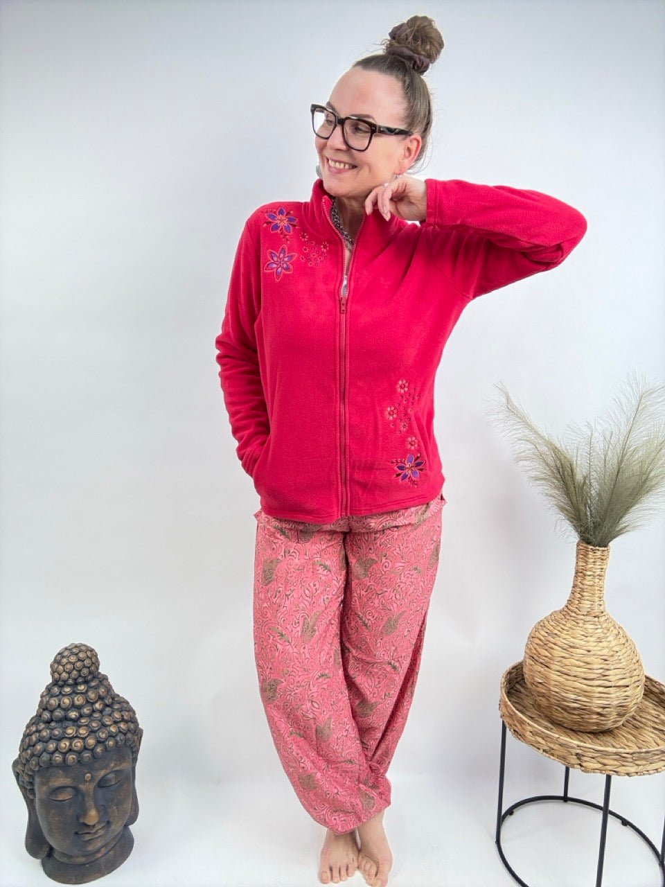 Strickjacke Fleece Flower Magenta - FROLLEIN KÄTHE Shop