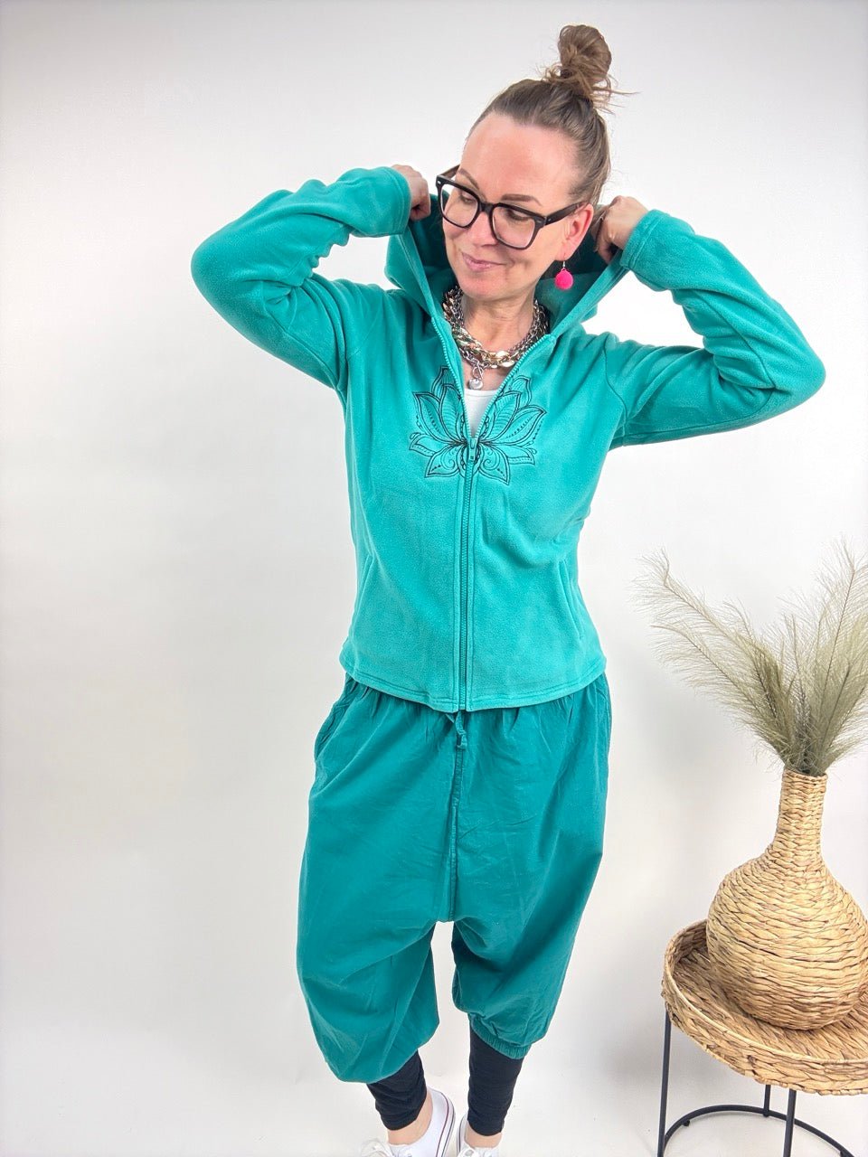 Strickjacke Fleece Lotos Aqua - FROLLEIN KÄTHE Shop