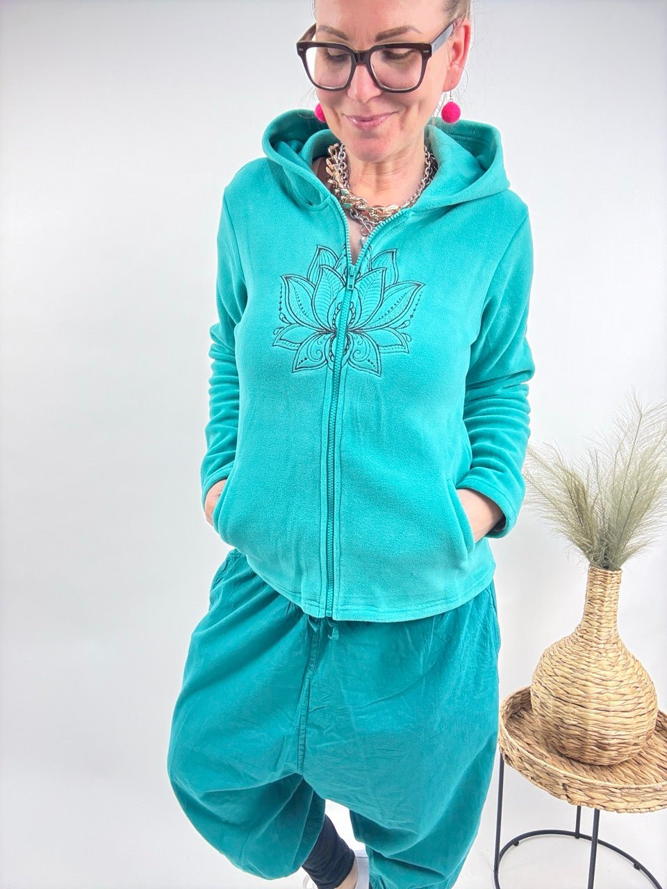Strickjacke Fleece Lotos Aqua - FROLLEIN KÄTHE Shop
