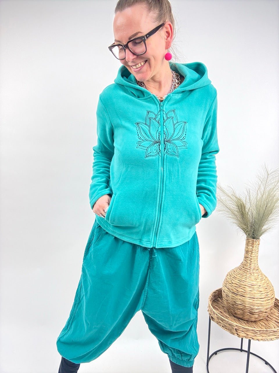 Strickjacke Fleece Lotos Aqua - FROLLEIN KÄTHE Shop