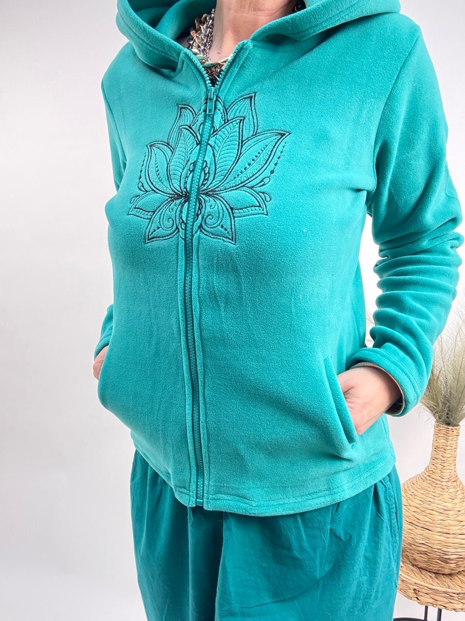 Strickjacke Fleece Lotos Aqua - FROLLEIN KÄTHE Shop