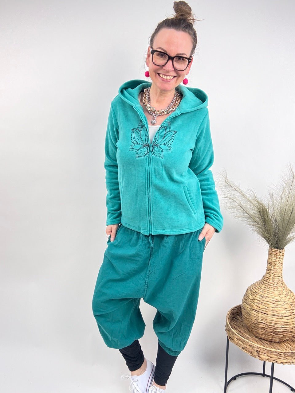 Strickjacke Fleece Lotos Aqua - FROLLEIN KÄTHE Shop