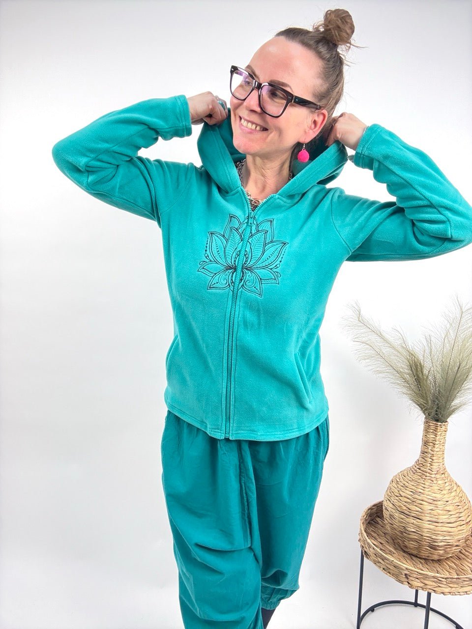 Strickjacke Fleece Lotos Aqua - FROLLEIN KÄTHE Shop