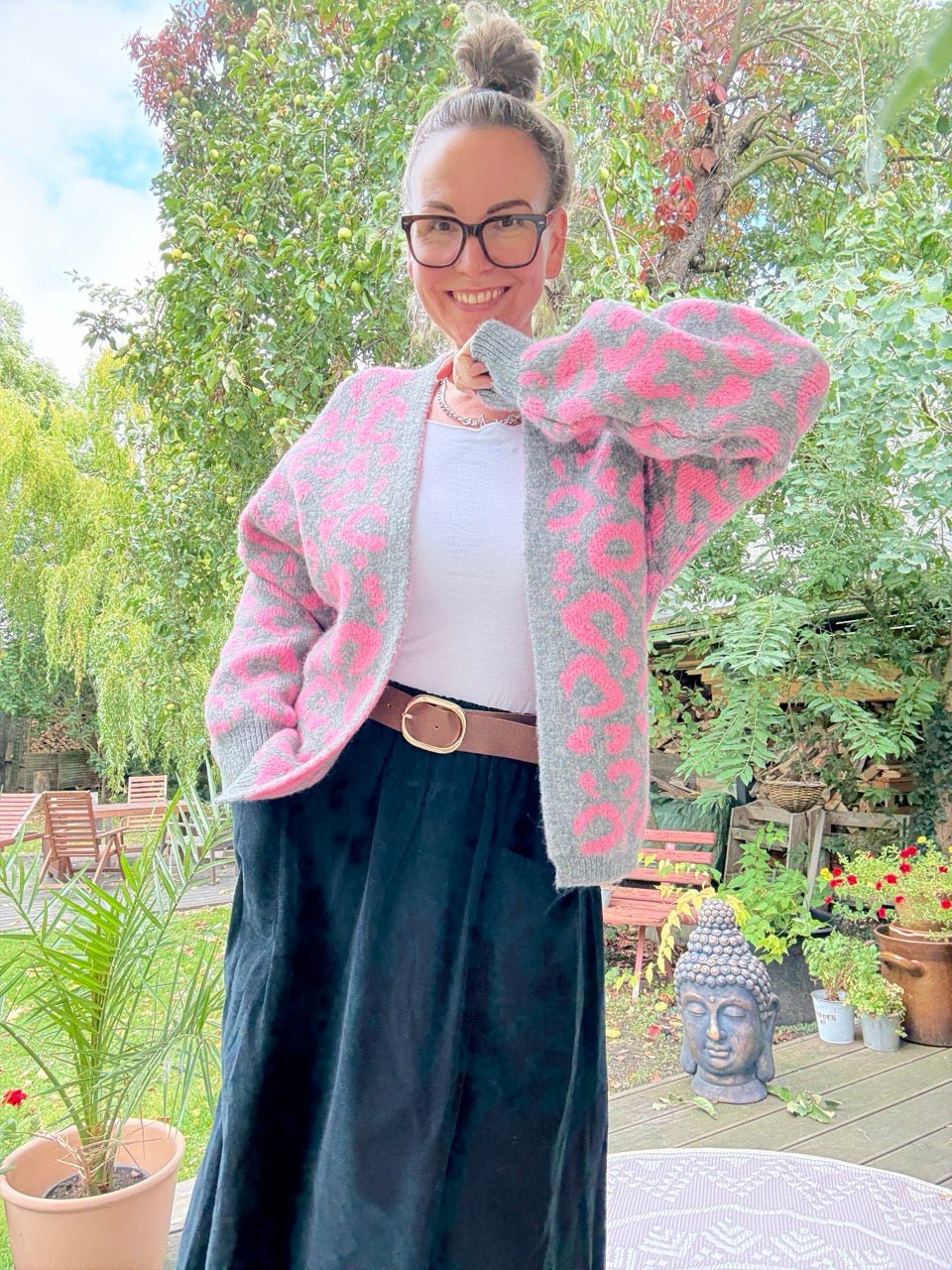 Strickjacke Nice Day Leo Grau Rose - FROLLEIN KÄTHE Shop